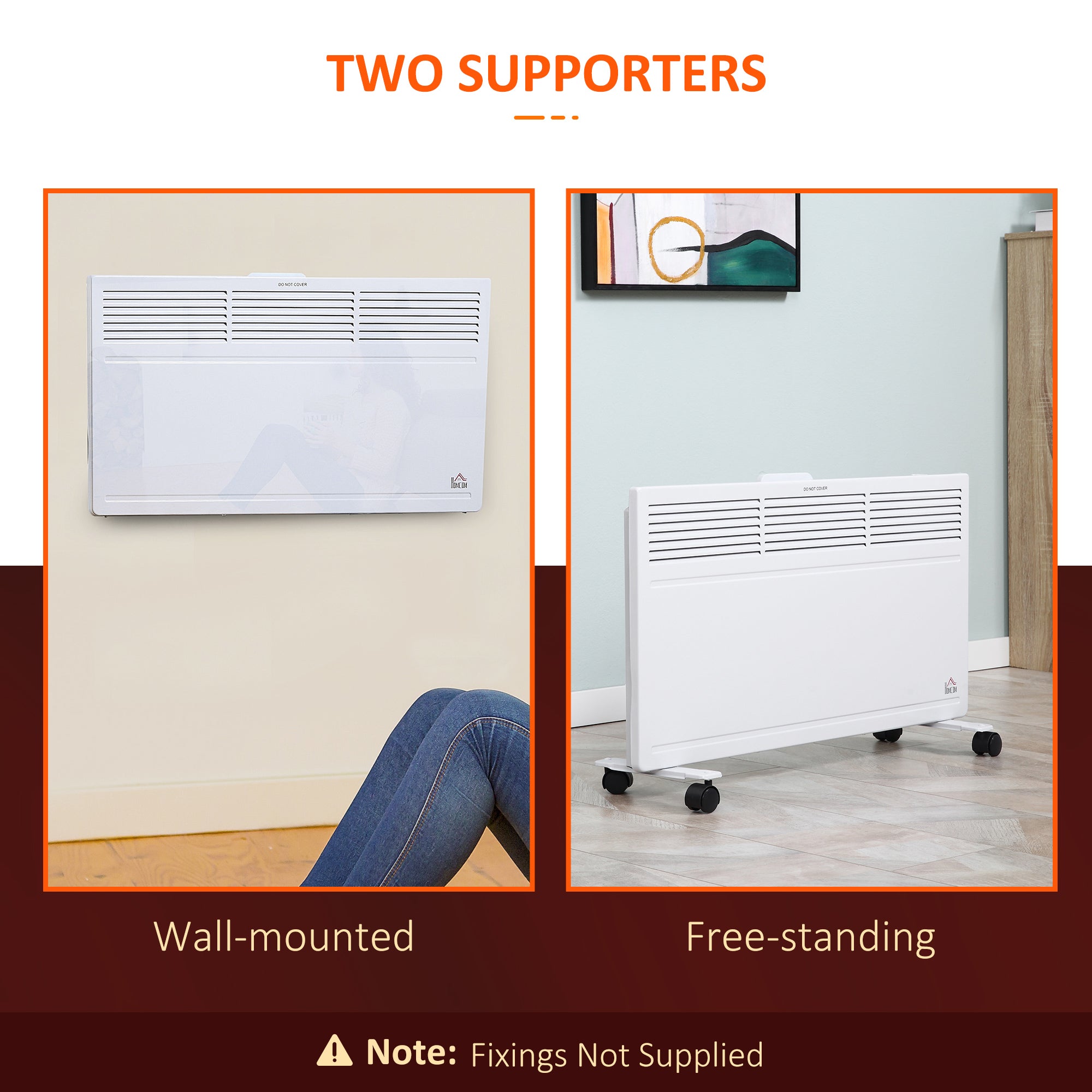 Convector Radiator Heater Freestanding or Wall-mounted Portable Electric Heating with 2 Heat Settings, Adjustable Thermostat and Safety Cut-Off