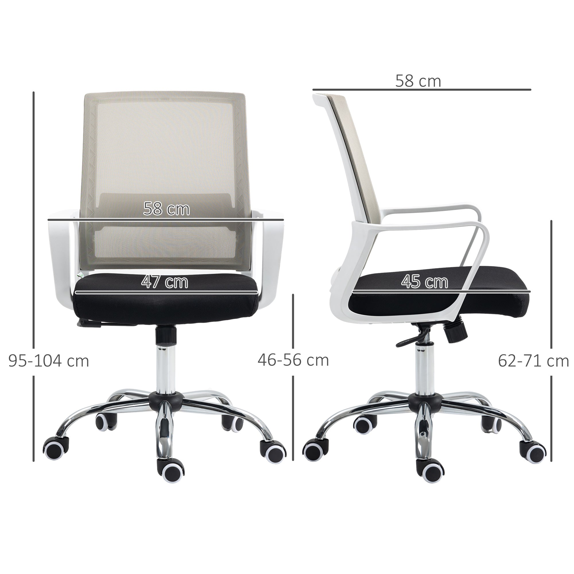 Ergonomic Desk Chair Mesh Office Chair with Adjustable Height Armrest and 360° Swivel Castor Wheels Black