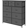 10 Drawer Bedroom Chest with Foldable Fabric Drawers and Steel Frame - Black