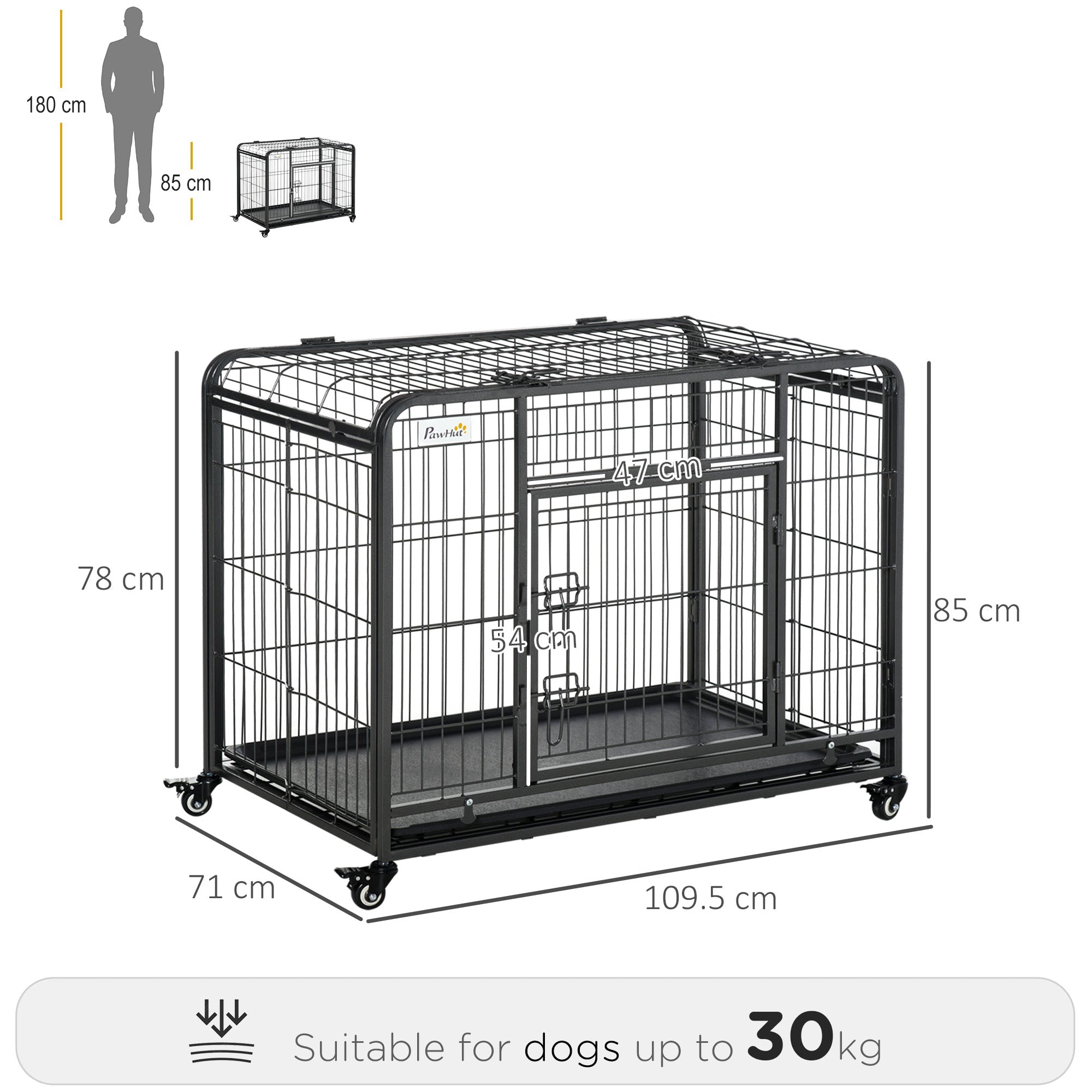 Heavy Duty Dog Crates Foldable Indoor Dog Kennel and Dog Cage Pet Playpen with Double Doors Removable Tray Lockable Wheels Openable Top