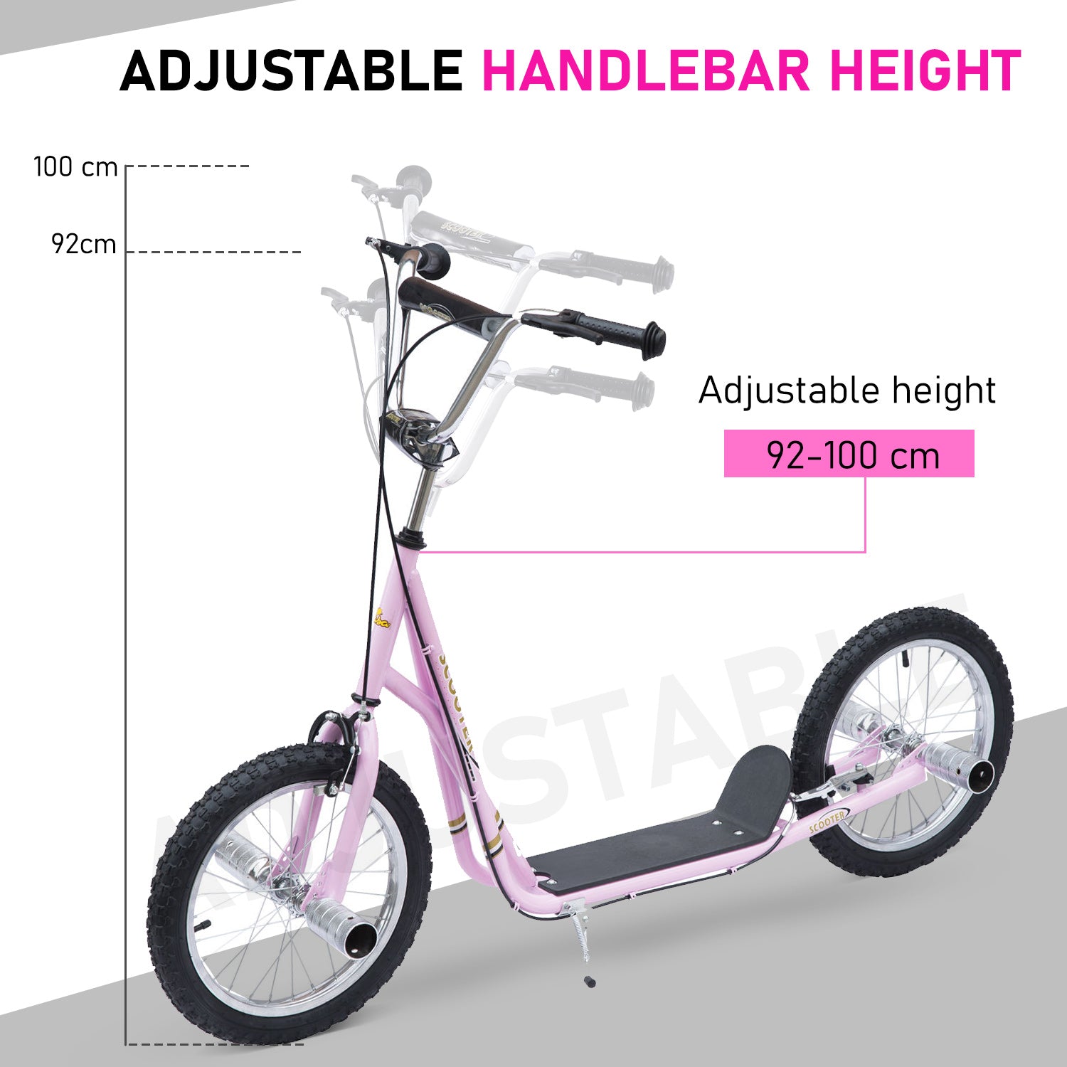 Youth Scooter Adult Teen Push Scooter Kids Children Stunt Scooter Bike Bicycle Ride On 16" Pneumatic Tyres , Pink