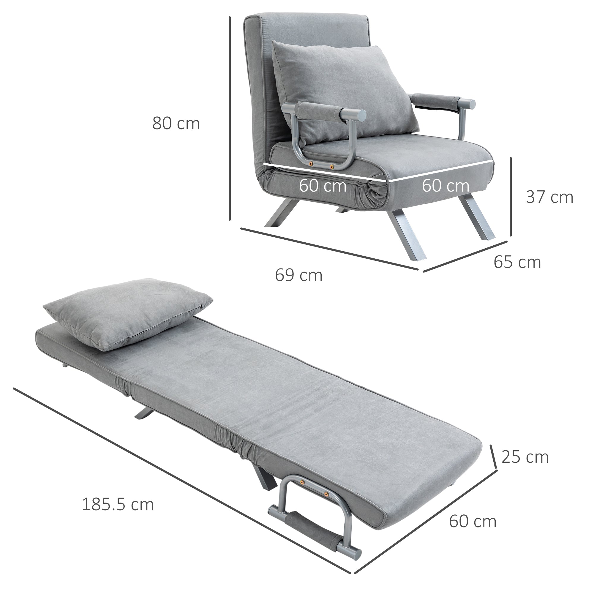 2-In-1 Design Single Sofa Bed Sleeper, Foldable Armchair Bed Lounge Couch w/ Pillow, Light Grey