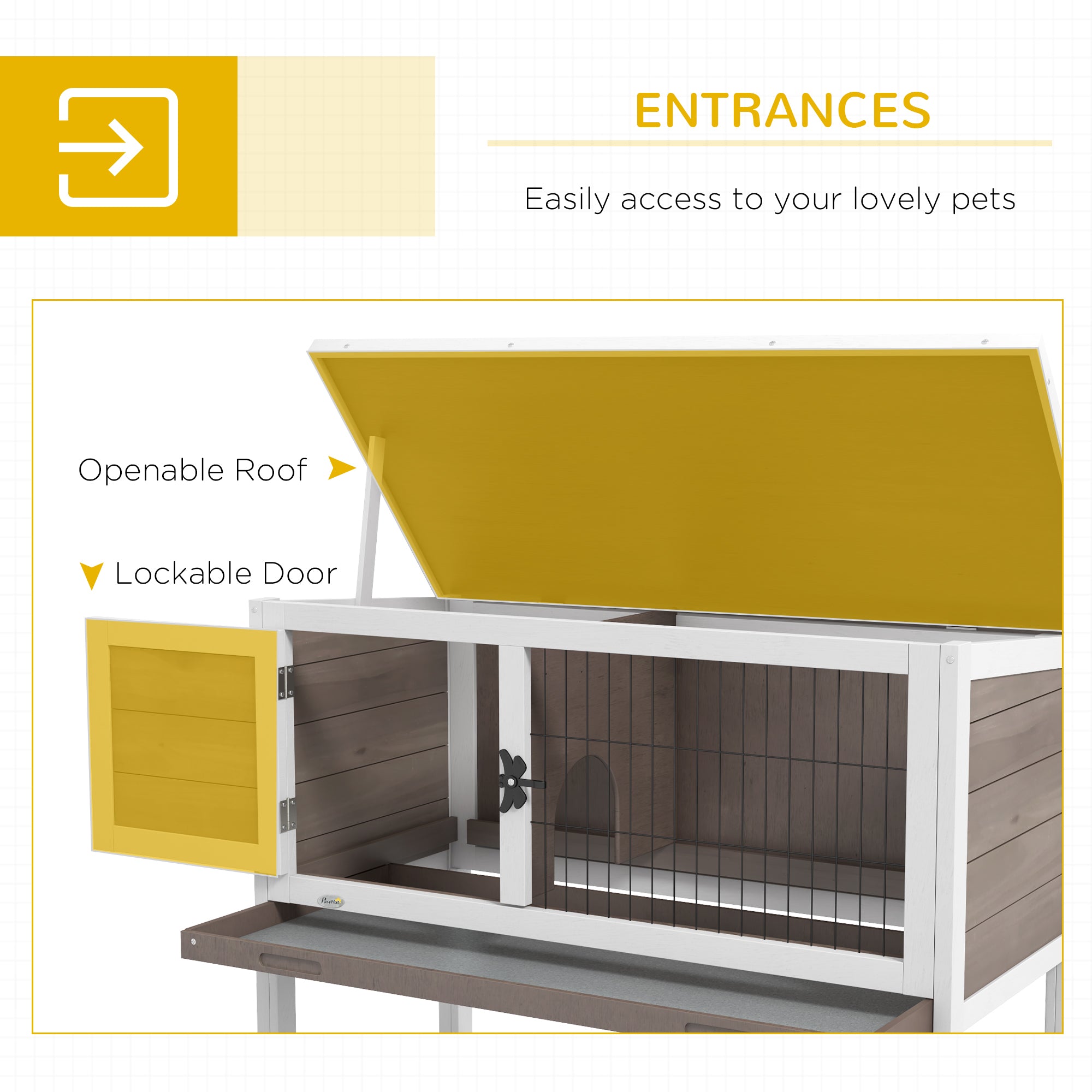 Wooden Rabbit Hutch Guinea Pig Hutch Bunny Cage Garden Built in Tray Openable Asphalt Roof Small Animal House 84 x 43 x 70 cm Brown