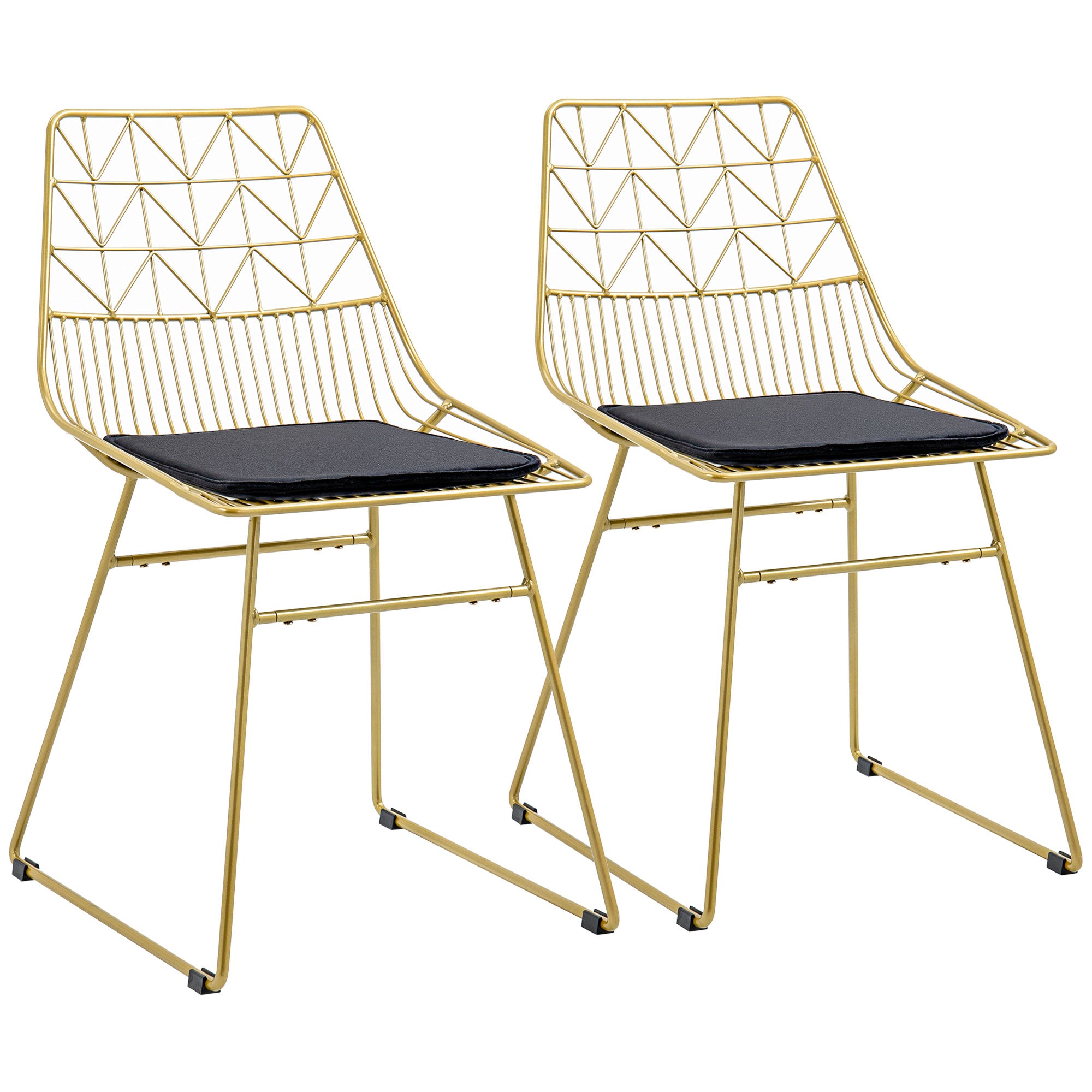 Luxurious Dining Chairs Set of 2, Metal Wire Kitchen Chair with Removable Velvet-feel Cushion, Cut-out Back and Steel Frame