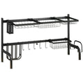 2 Tier Adjustable Over Sink Dish Drainer Rack Space Saving Design - Black