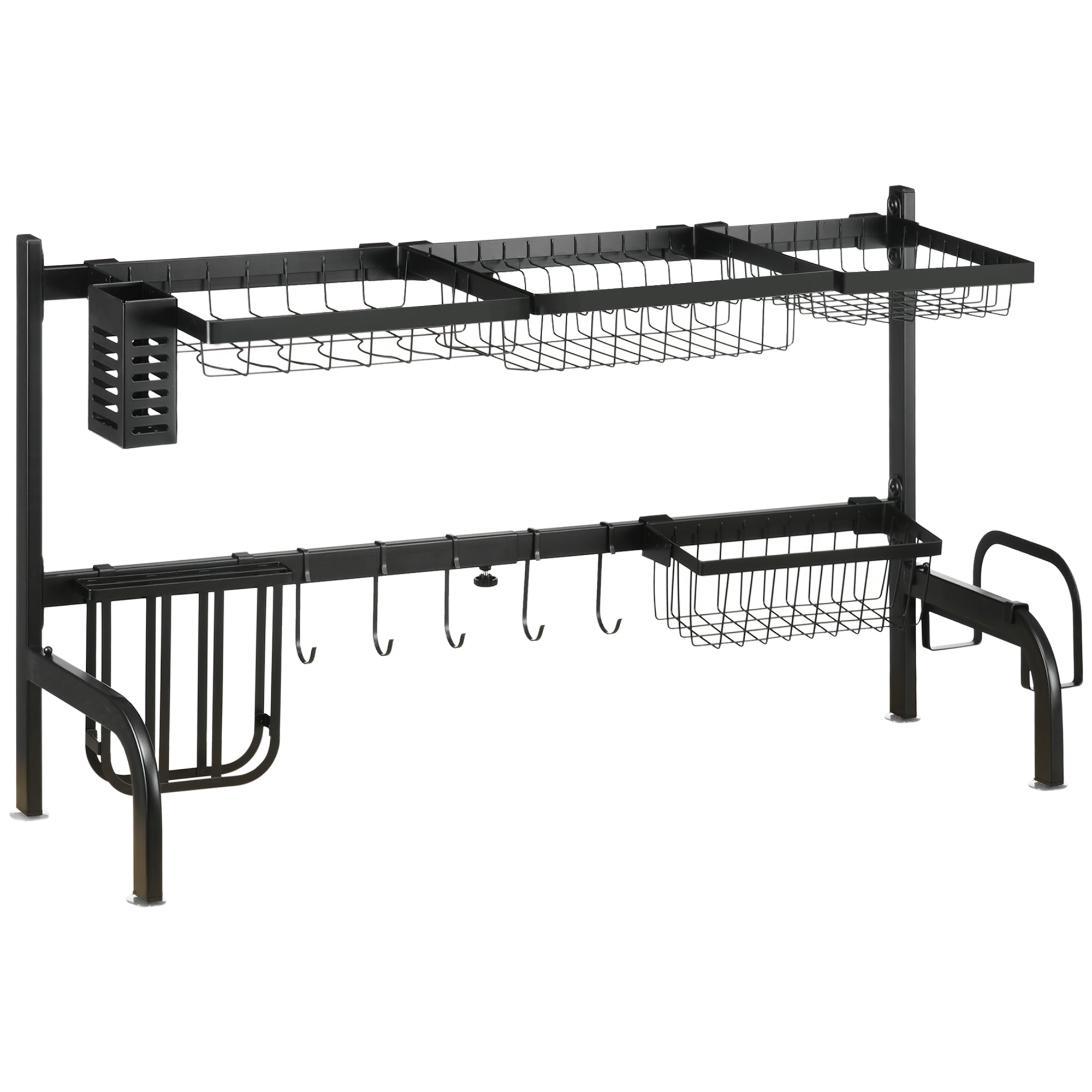 Space Saving 2 Tier Adjustable Dish Drainer Over The Sink Dish Drying Rack, Black