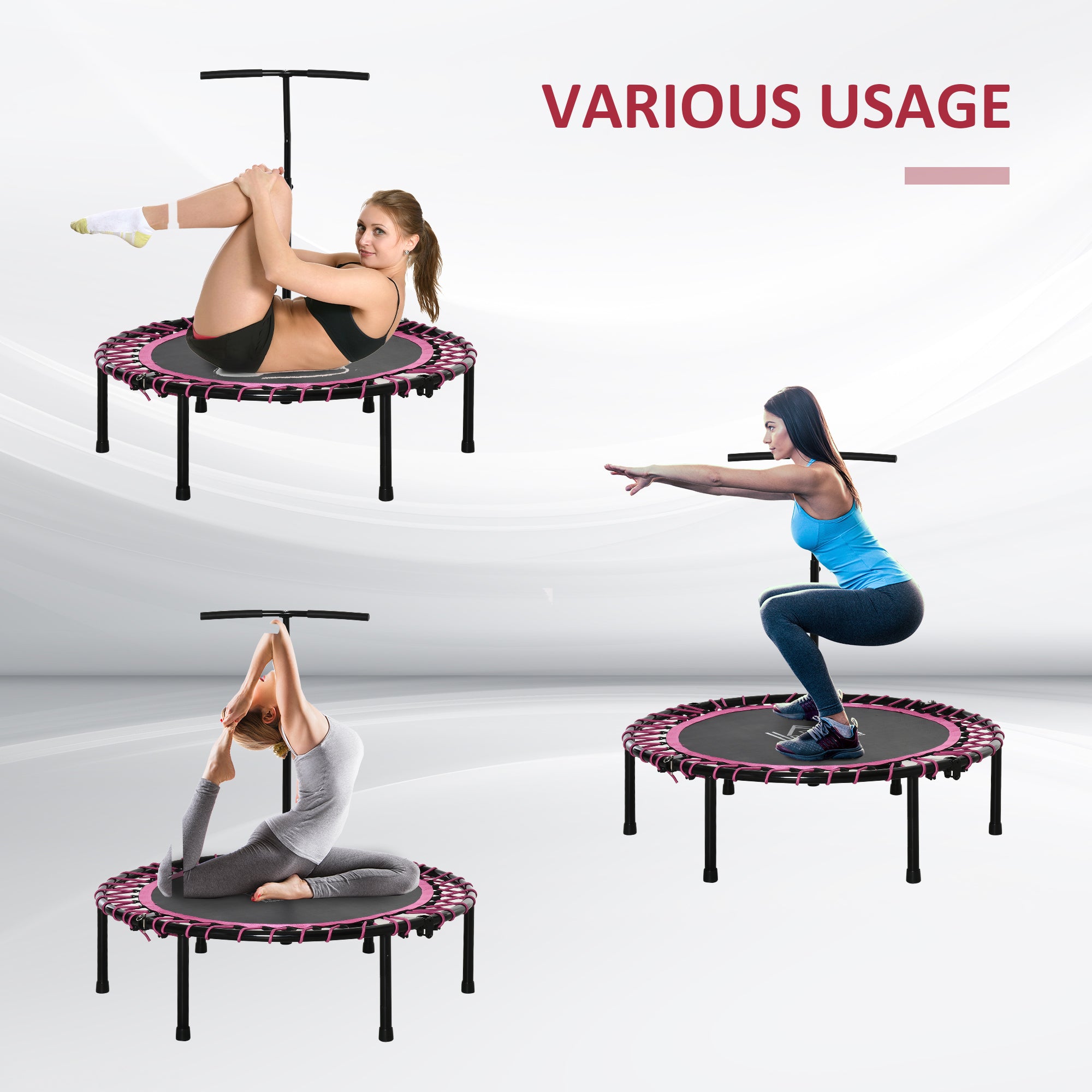 45" Round Mini Trampoline Rebounder Indoor Outdoor Jumper with Adjustable Handle - Pink