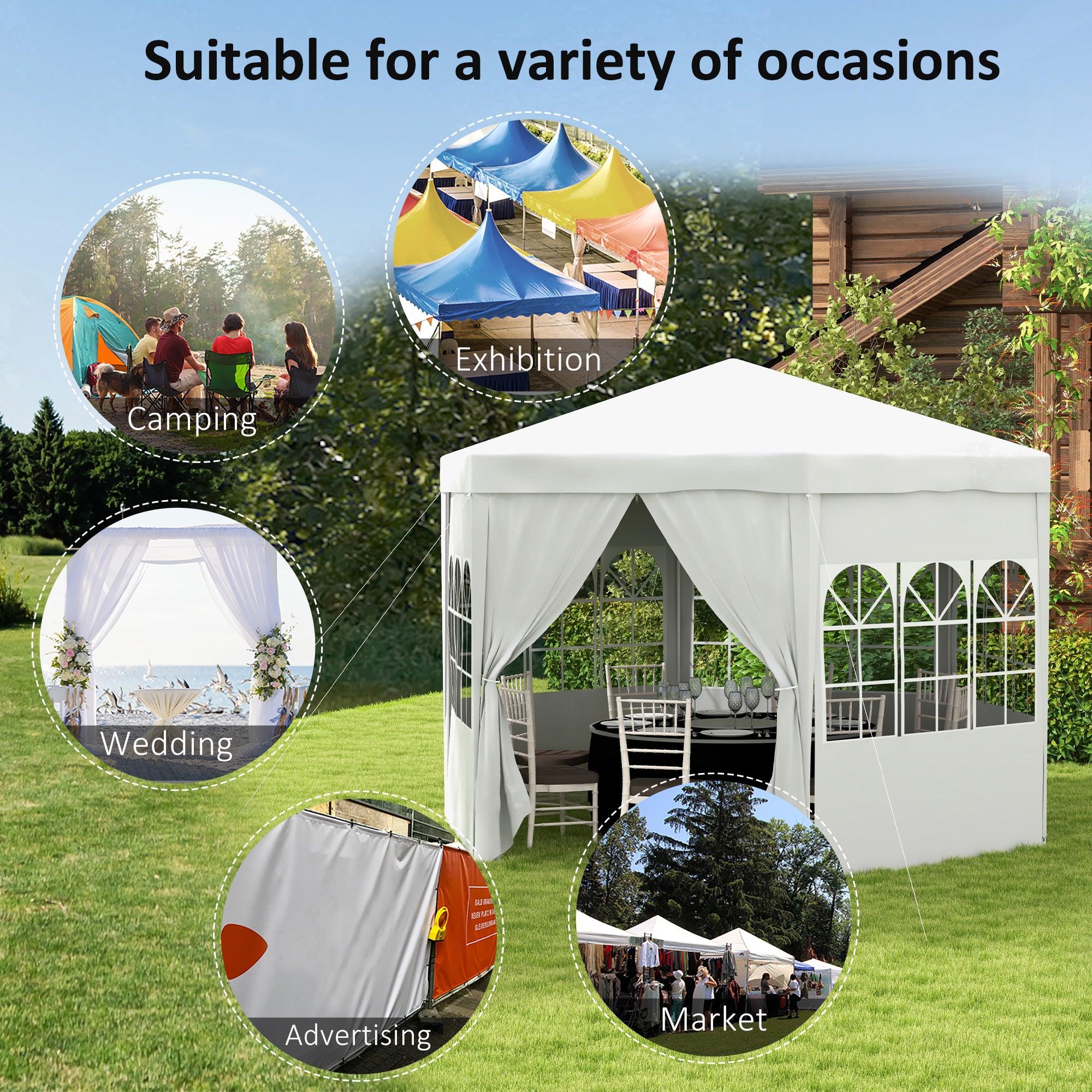 4 Metre Waterproof Party Tent Gazebo with 6 Removable Side Walls - White
