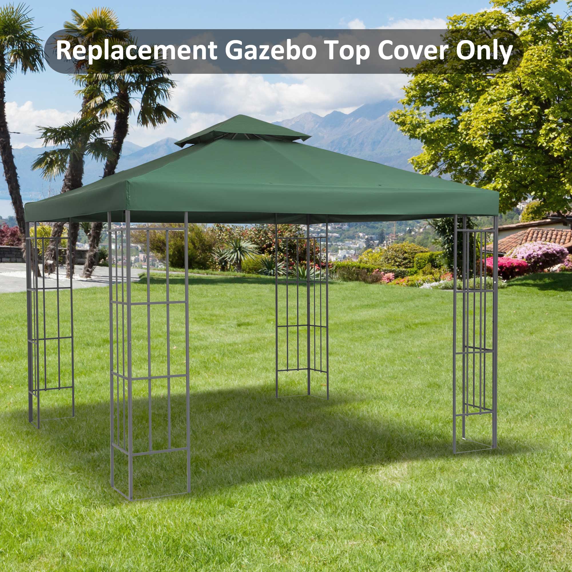 3 x 3 m Gazebo Top Cover Double Tier Canopy Replacement Pavilion Roof Dark Green