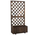 Wooden Pine Raised Trough Planter with Trellis - Natural Wood