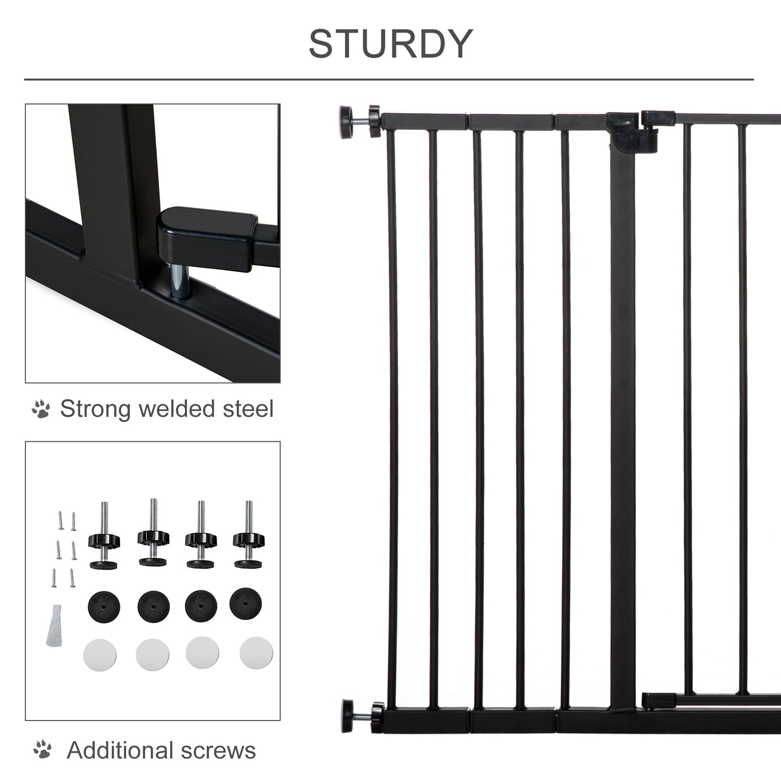 Dog Gate Pet Safety Gate Stair Barrier Auto Close Door Adjustable 76 - 107 cm, Black