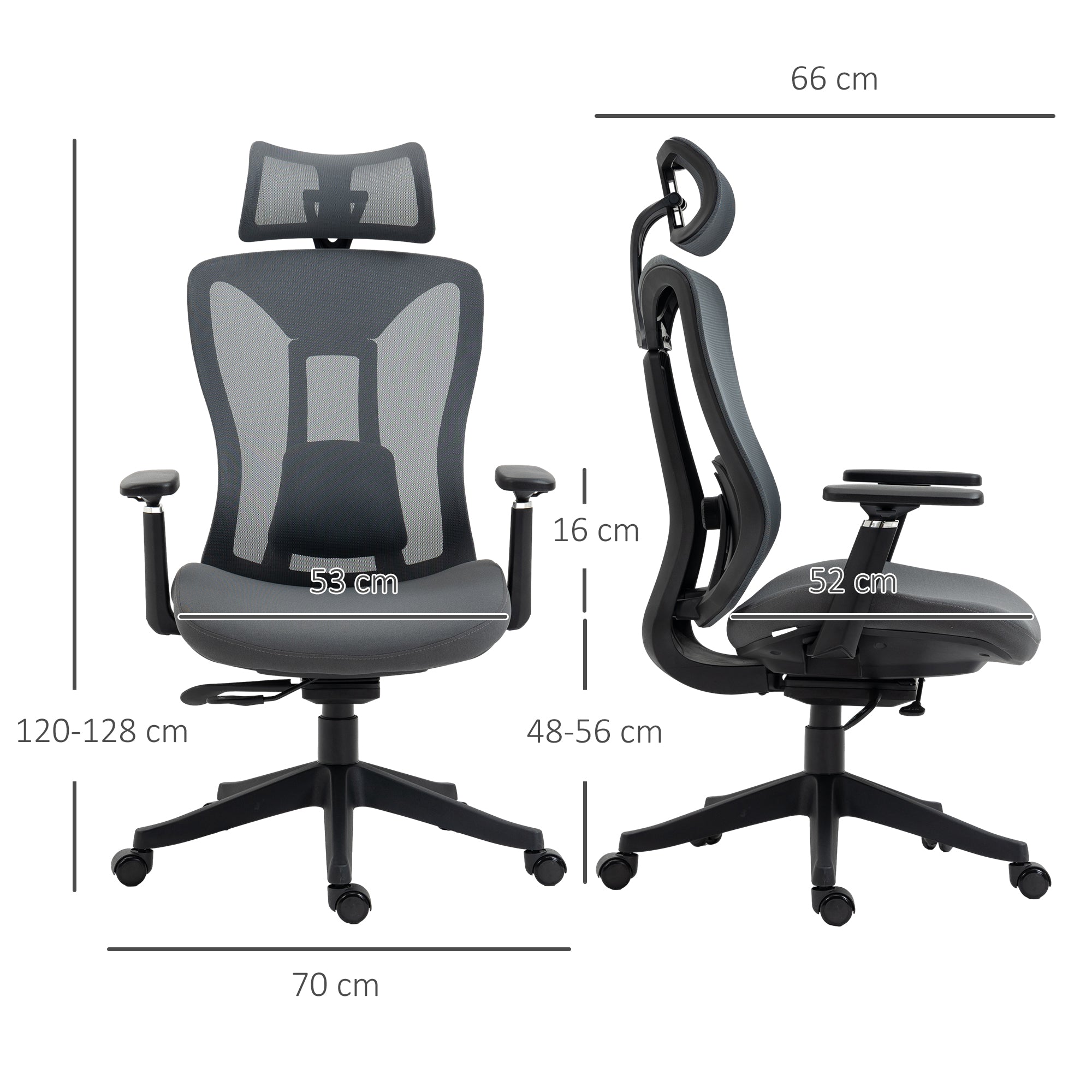 Mesh Office Chair, Reclining Desk Chair with Adjustable Headrest, Lumbar Support, 3D Armrest, Sliding Seat, Swivel Wheels, Grey