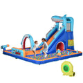 6 in 1 Shark-Themed Inflatable Bouncy Castle with Slide, Pool & Trampoline for Ages 3-8 - Multicoloured