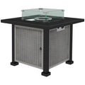 Square Gas Fire Pit Table with Smokeless Burner and Glass Screen - Grey
