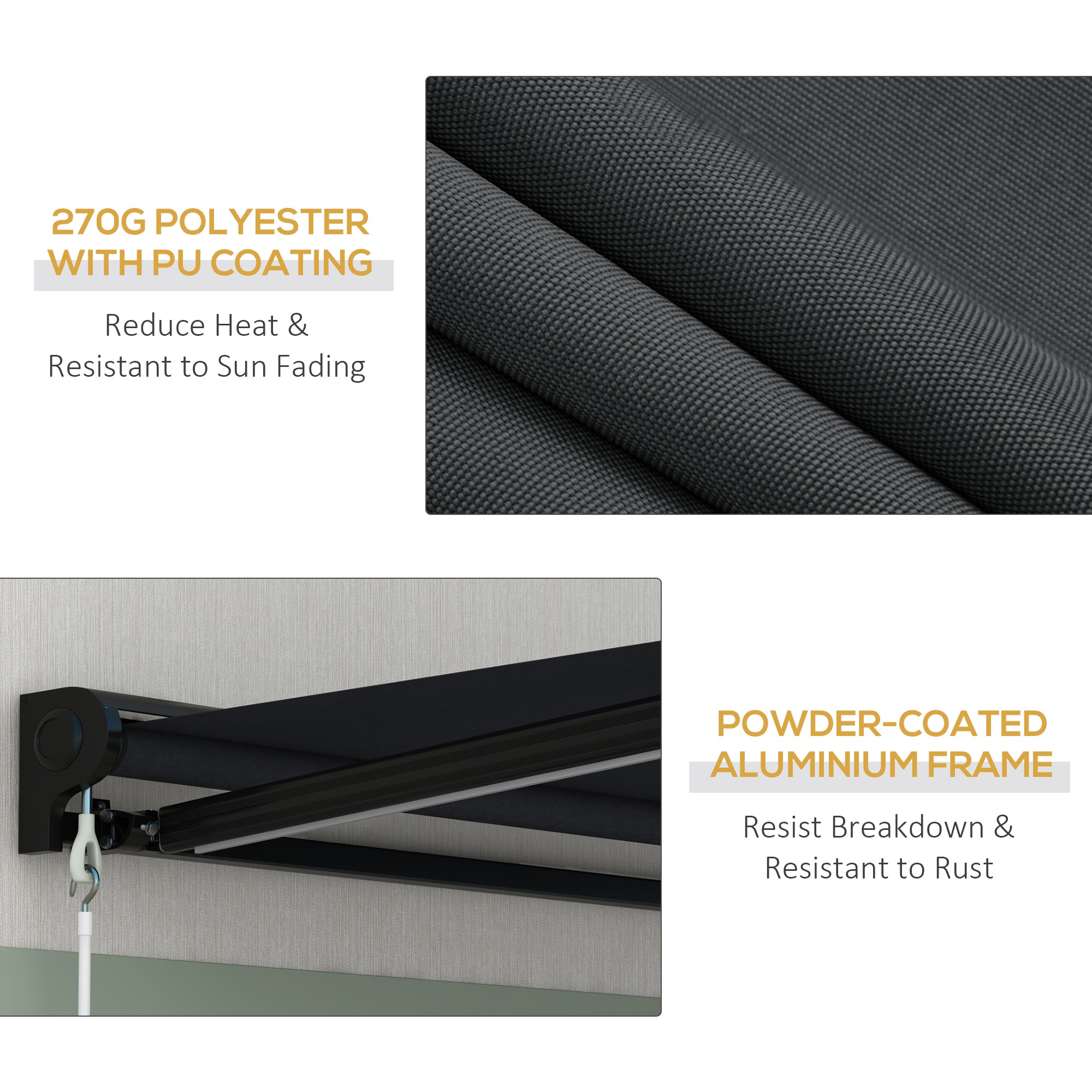 Electric Retractable Awning with LED Lights 2.5 x 2m Aluminium Frame