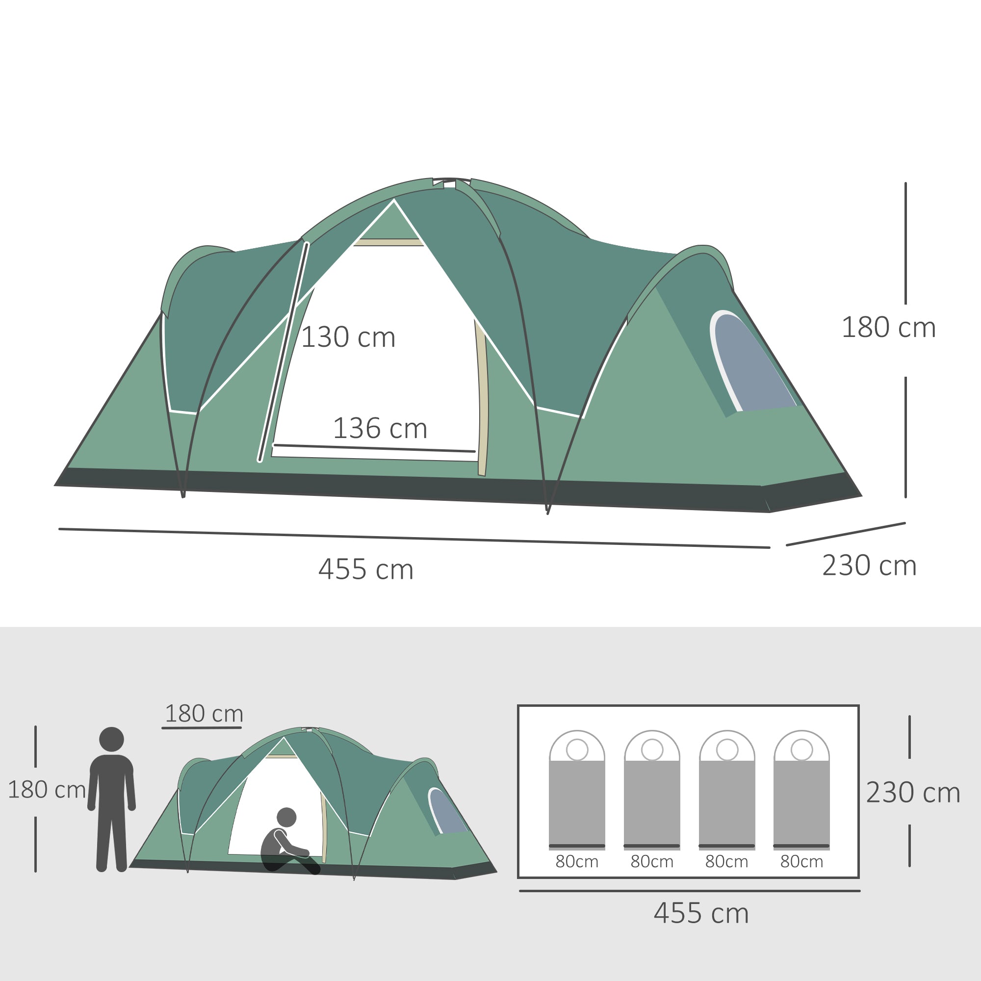 5-6 Person Dome Camping Tent with UV Protection and Water Resistance - Dark Green