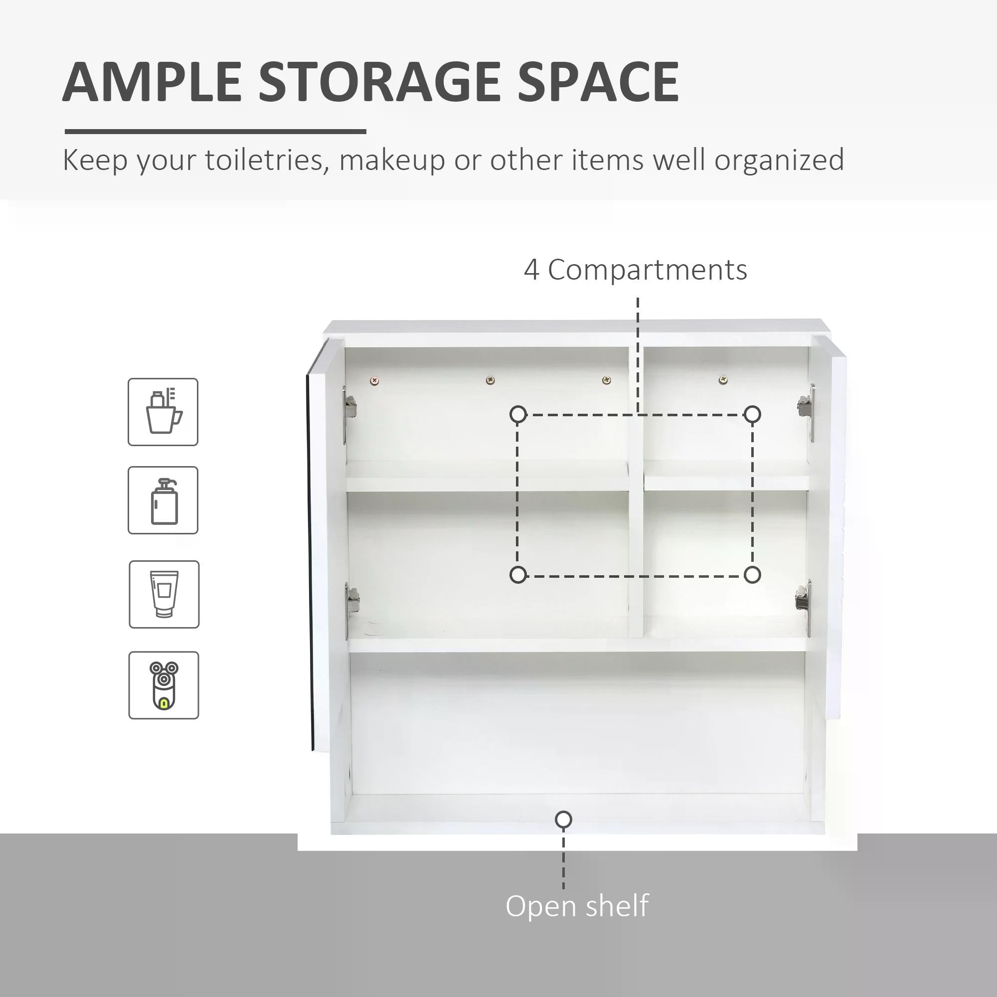 Bathroom Mirror Cabinet, Wall Mount Storage Cabinet with Double Door, Adjustable Shelf, 54cm x 15cm x 55cm, White