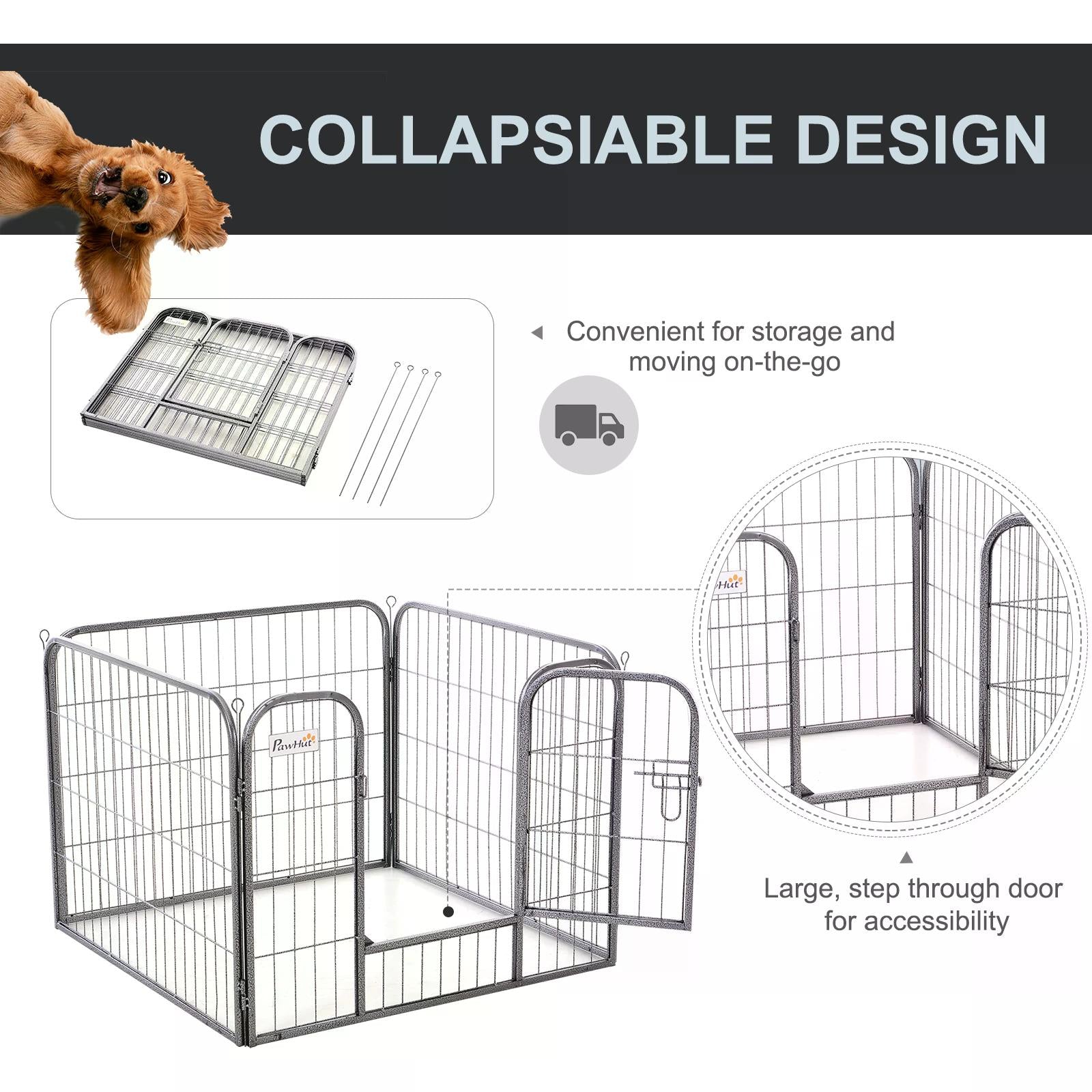 Heavy Duty Dog Kennel Large Dog Kennel Square Metal Foldable Kennel Dog Pen Grey