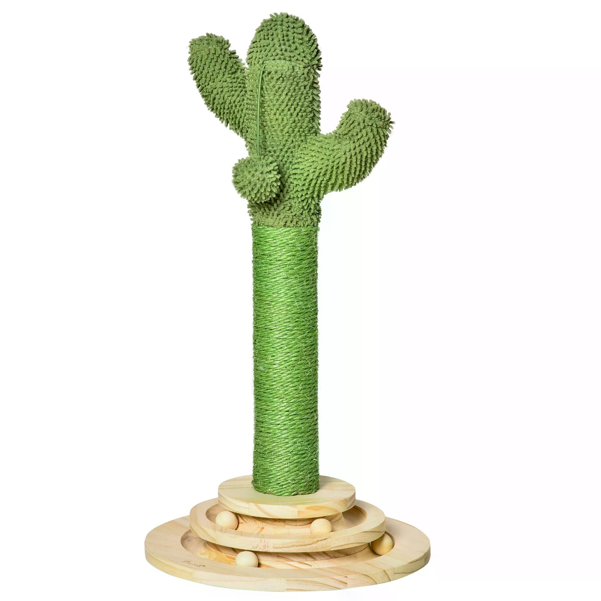 Cat Tree Cactus-shaped Tower Kitten Furniture with Sisal Scratching Post Hanging Ball Funny Cat Ball Platform 32 x 32 x 60cm Green