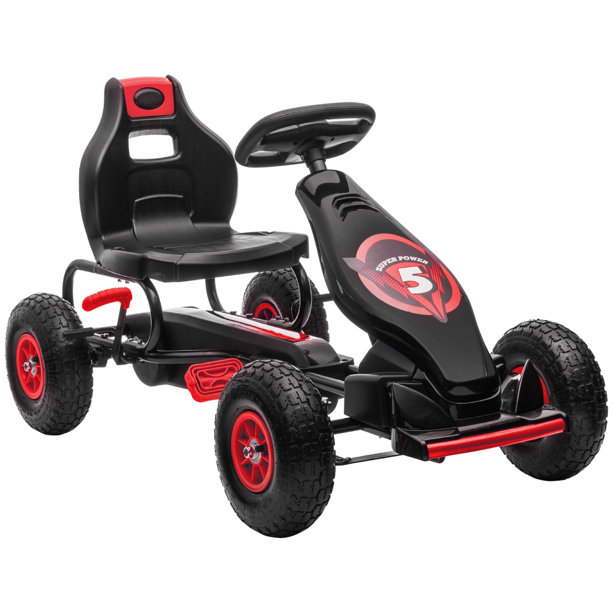 Children Pedal Go Kart, Racing Go Cart with Adjustable Seat, Inflatable Tyres, Shock Absorb, Handbrake, for Boys and Girls Ages 5-12, Red