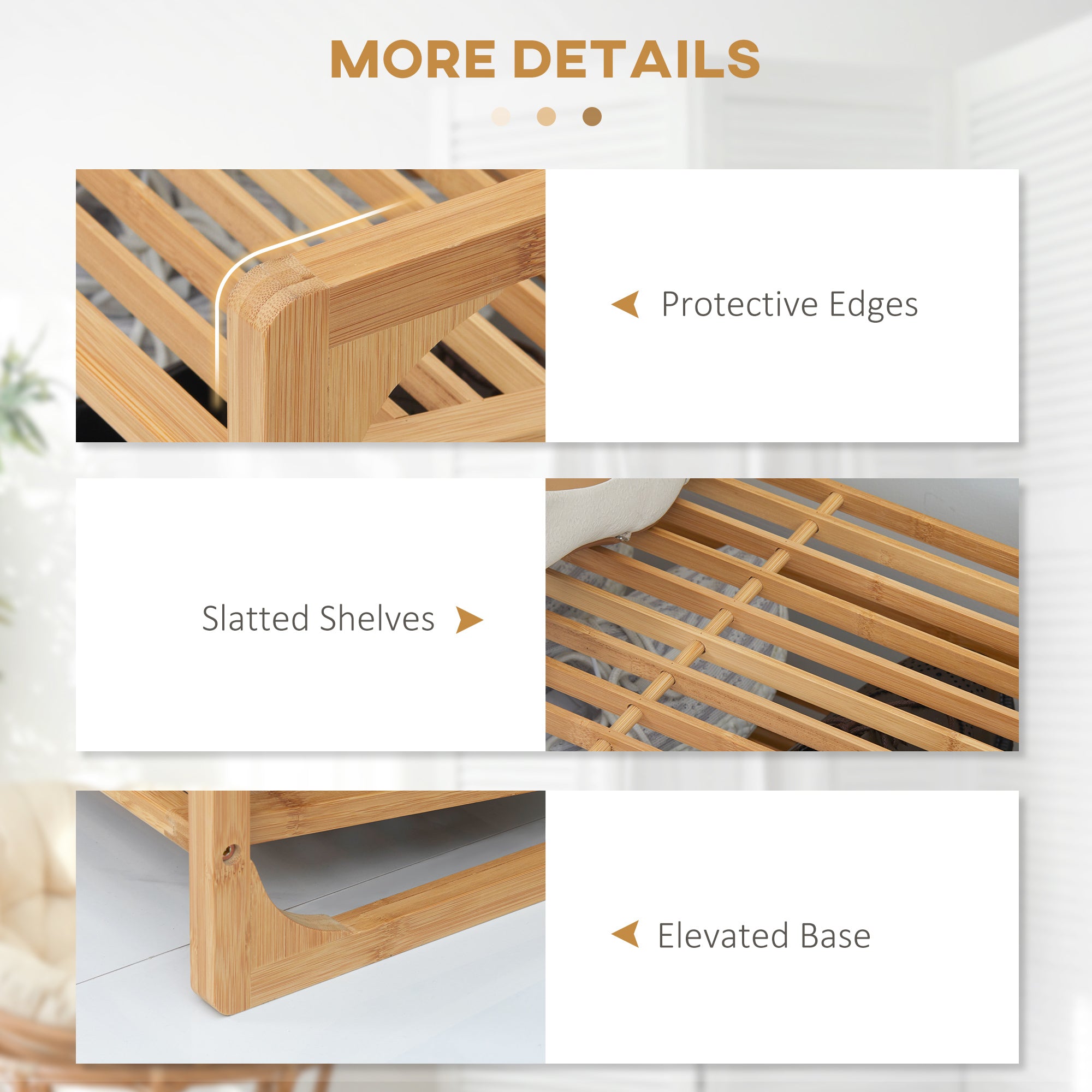 3-Tier Shoe Rack, Bamboo Shoe Storage Organizer with Slatted Shelves, Free Standing Shoe Shelf Stand for 9 Pairs of Shoes for Entryway Natural