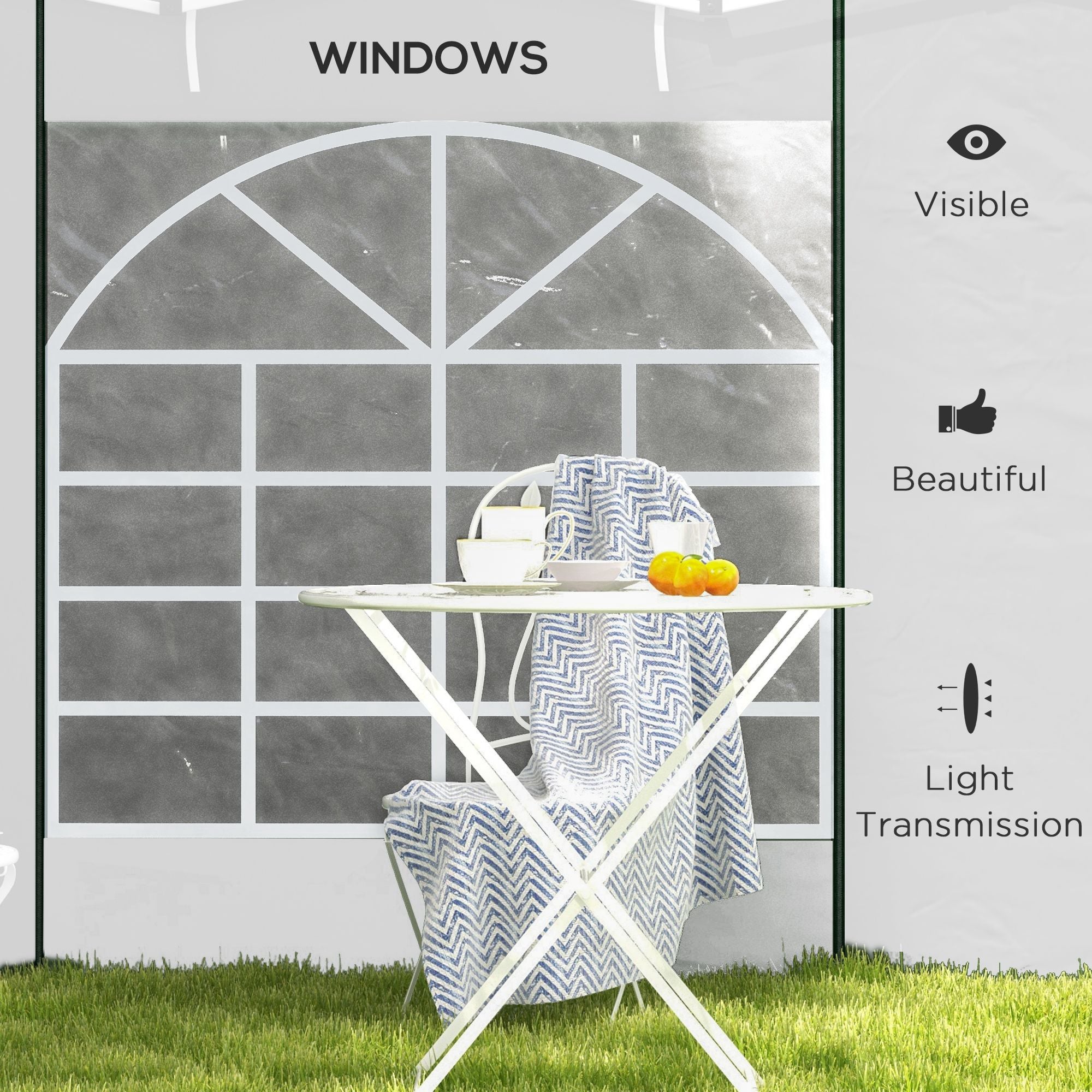 Gazebo Side Panels, 2 Pack Sides Replacement, for 3x3(m) or 3x6m Pop Up Gazebo, with Windows and Doors, White