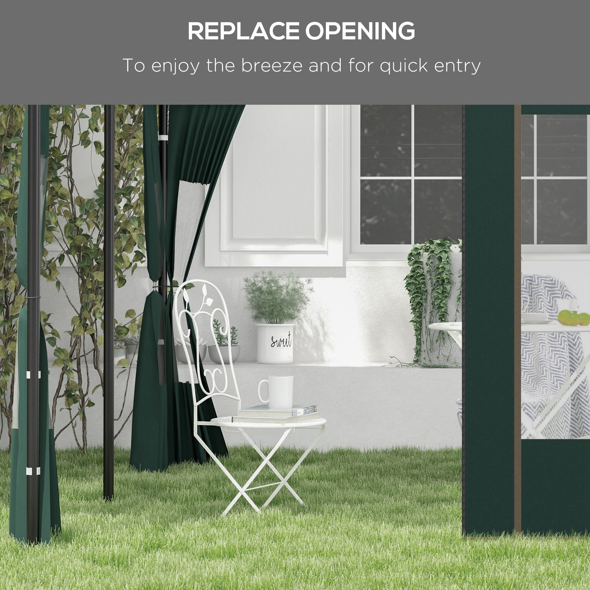 Set of 2 Gazebo Side Panels with Doors and Windows - Green
