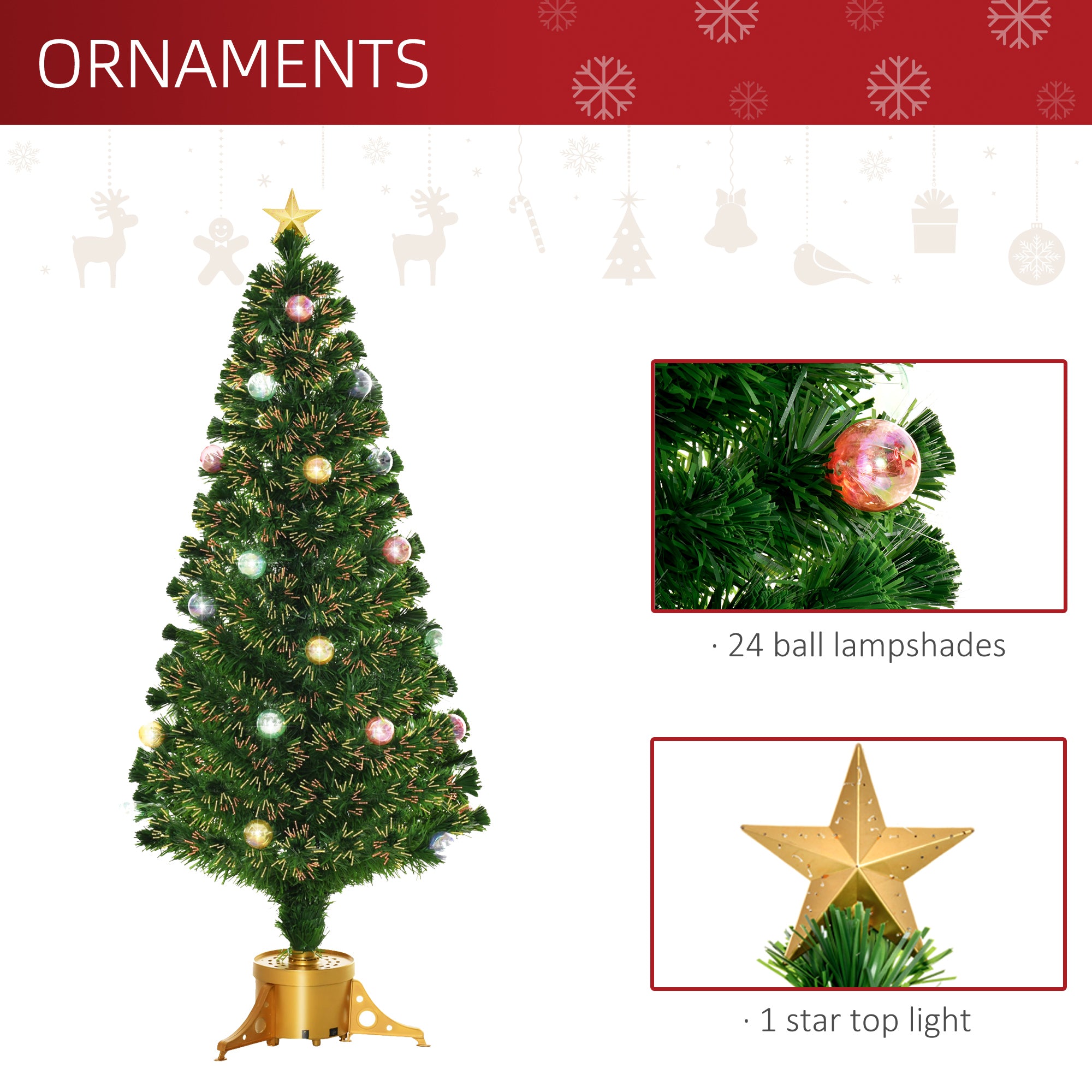 5FT Pre Lit Christmas Tree Artificial Tree Fiber Optic Holiday Home Xmas Indoor Decoration with Golden Stand Green