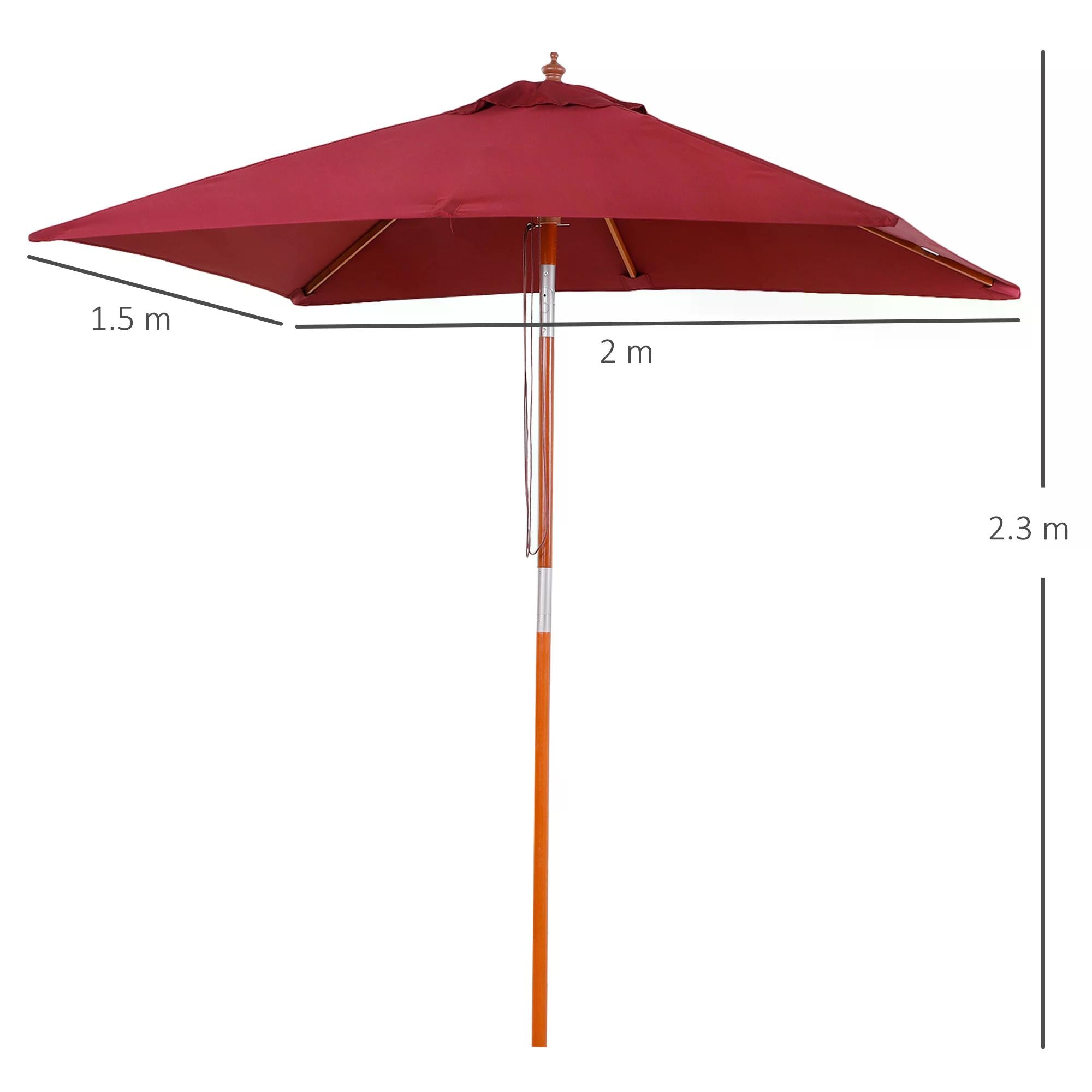 2 Piece Patio Garden Parasol Set with Fir Wood Pole - Wine Red