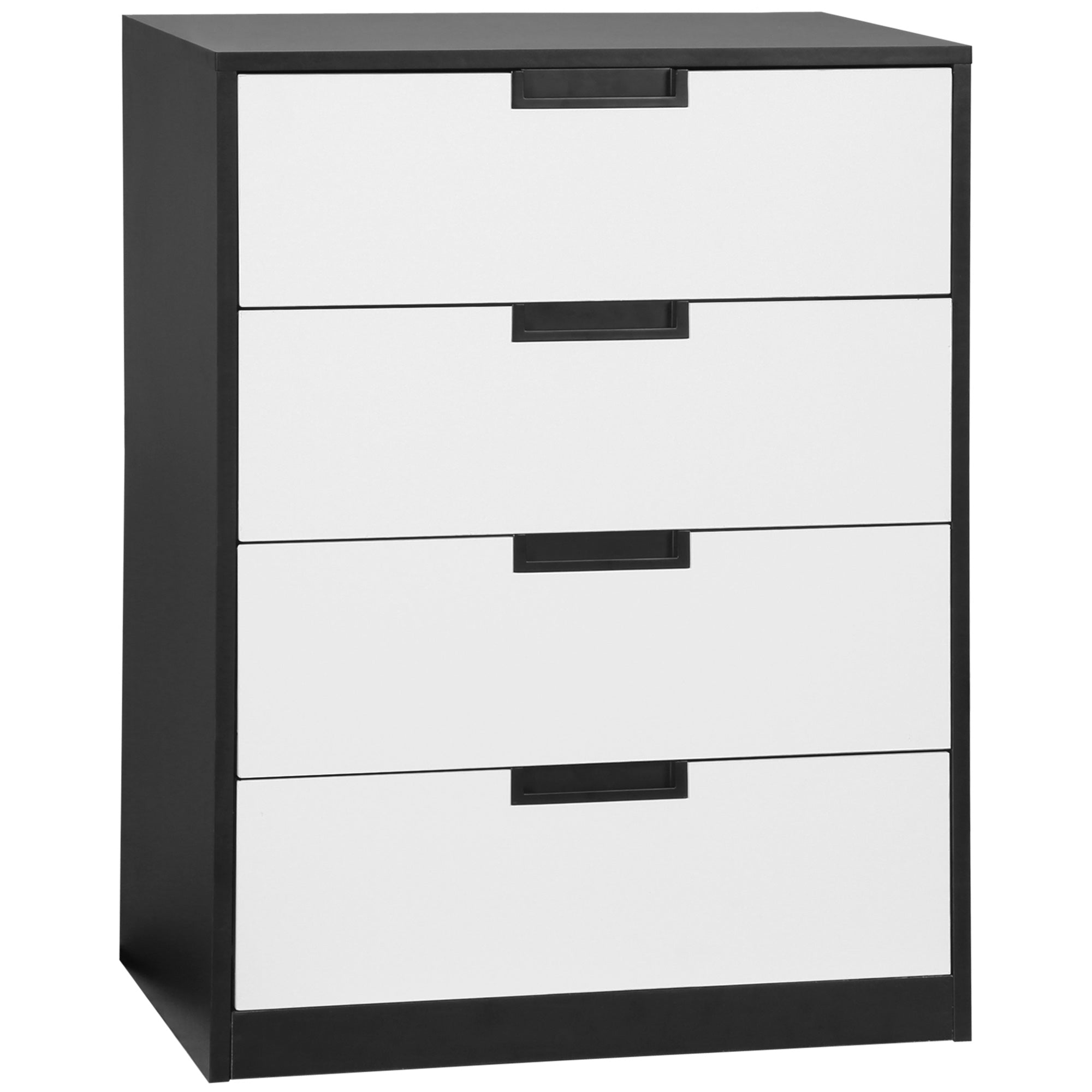 Drawer Chest, 4-Drawer Storage Cabinet Organiser for Bedroom, Living Room, 60cmx40cmx80cm, White and Black