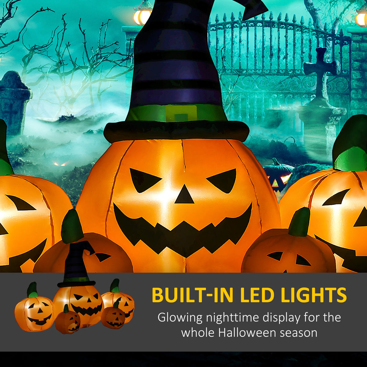 6ft Inflatable Halloween Large Pumpkin with Hat and Four Small Pumpkins LED Outdoor Display - Orange