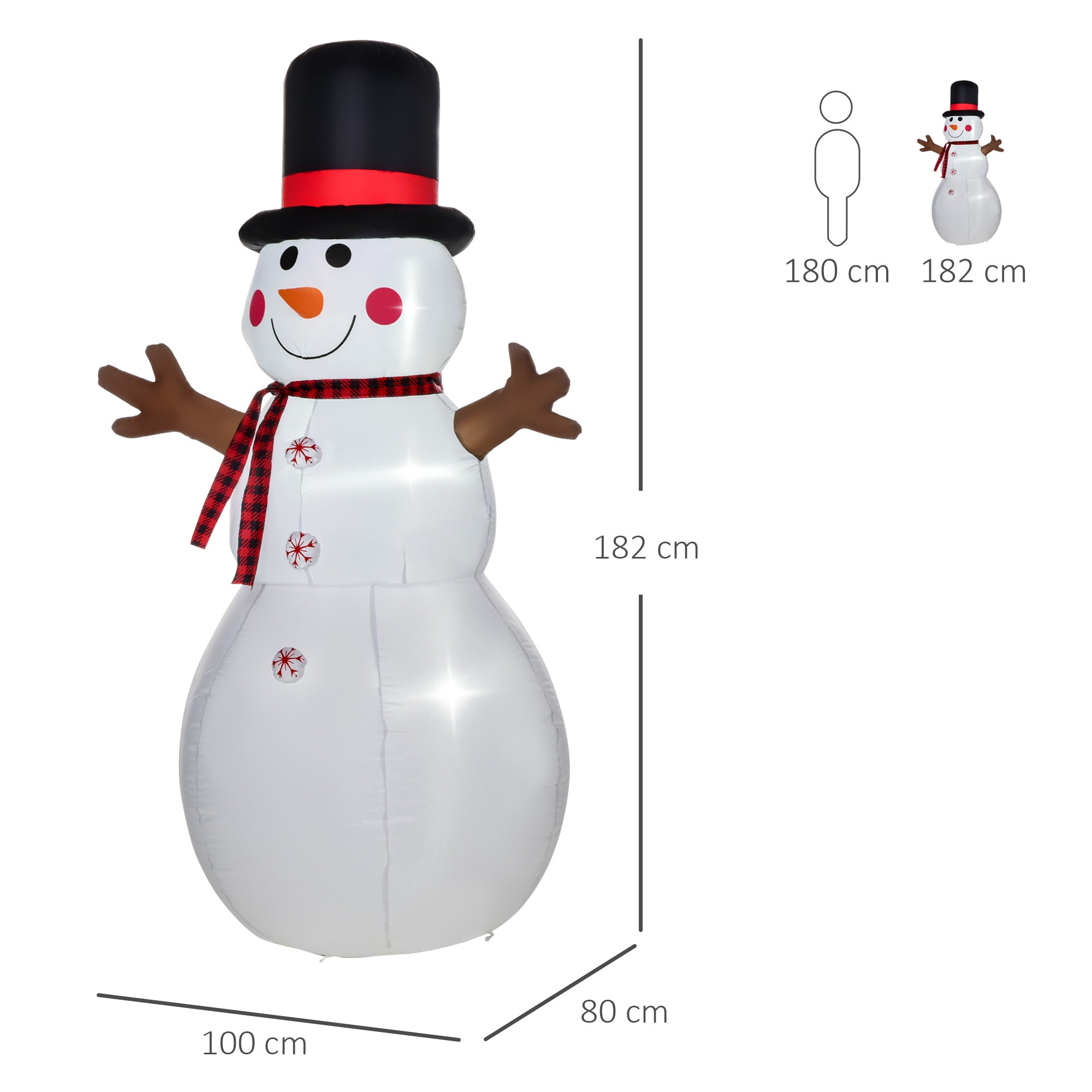 6ft/1.82m Tall Giant Outdoor Indoor Inflatable Snowman Christmas Decoration for Lawn with Hat Scarf LED Lights