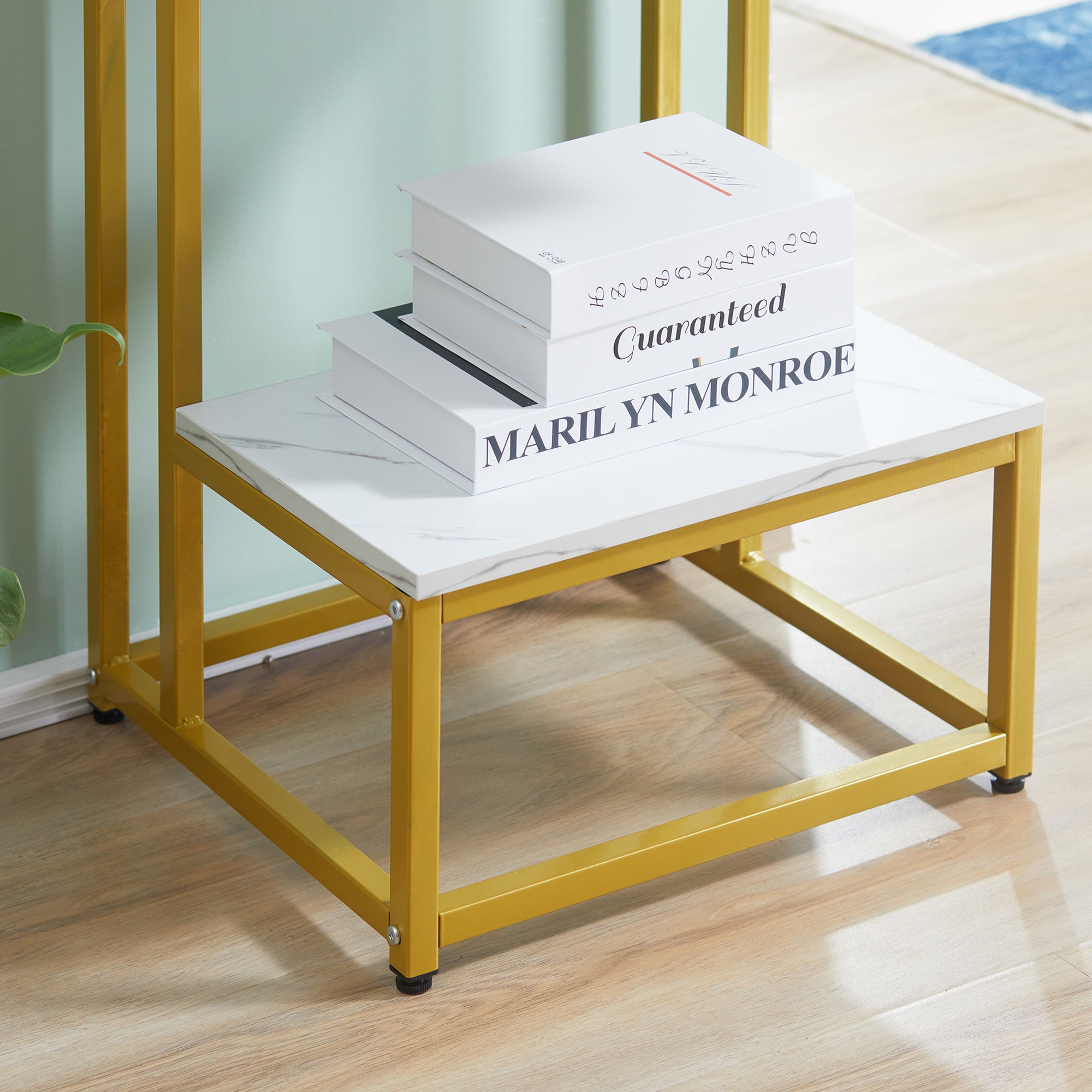 Side Table, Doule Layer End Table, Modern Coffee Table with Steel Frame and Adjustable Non-Slip Feet for Living room, Bedroom, White