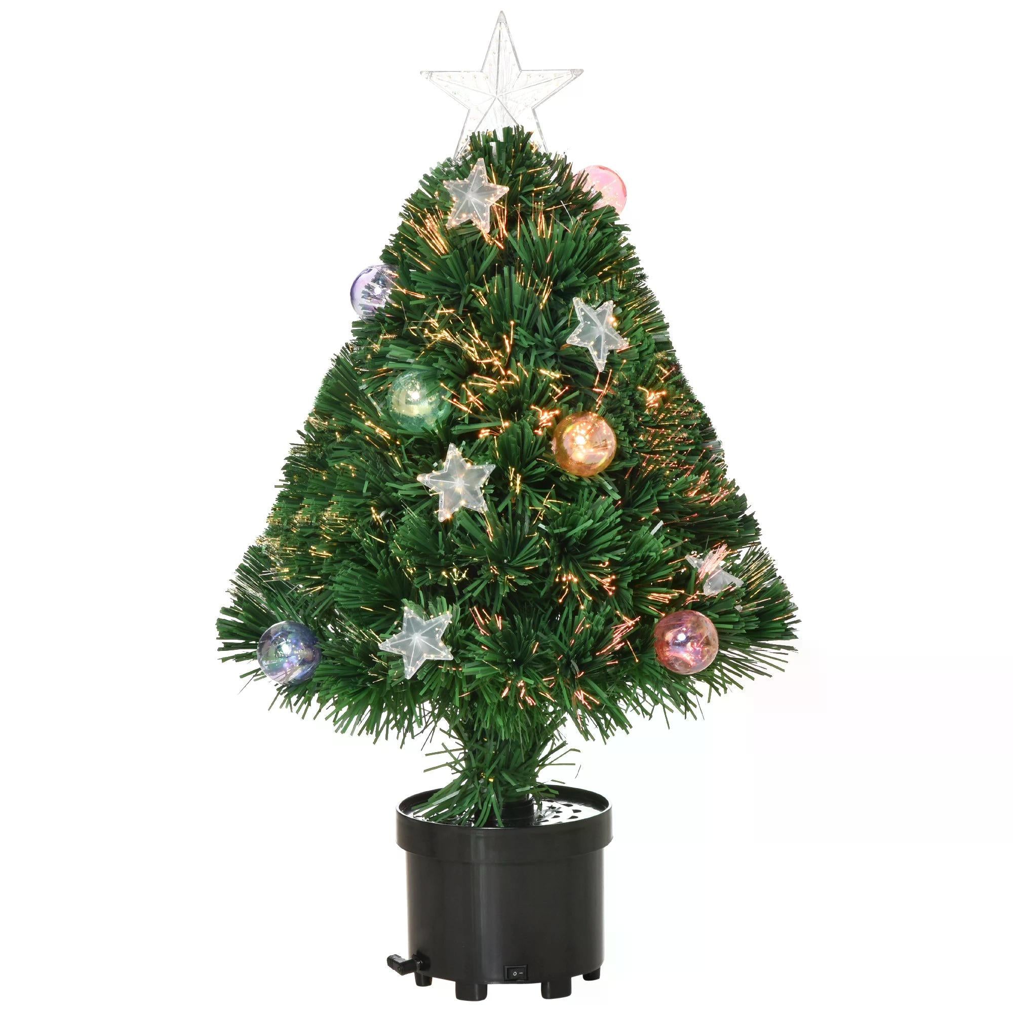 2FT Pre-lit Artificial Christmas Tree Tabletop Multicoloured Fibre Optic Xmas Decoration w/ LED Lights Pot Table Desk - Green