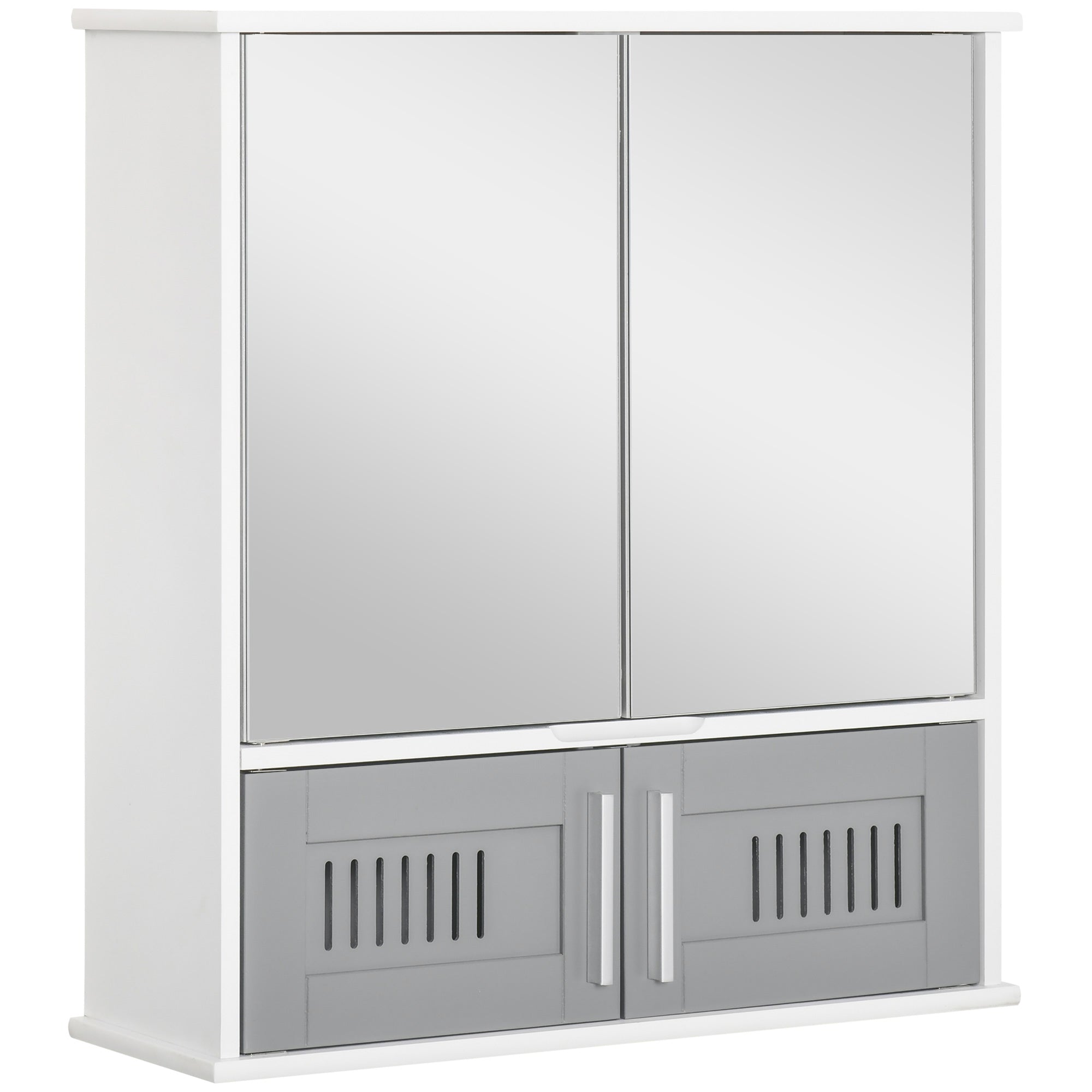 Bathroom Mirror Cabinet, Wall Mounted Storage Cupboard with Double Doors and Adjustable Shelf, Bathroom Organizer, Grey