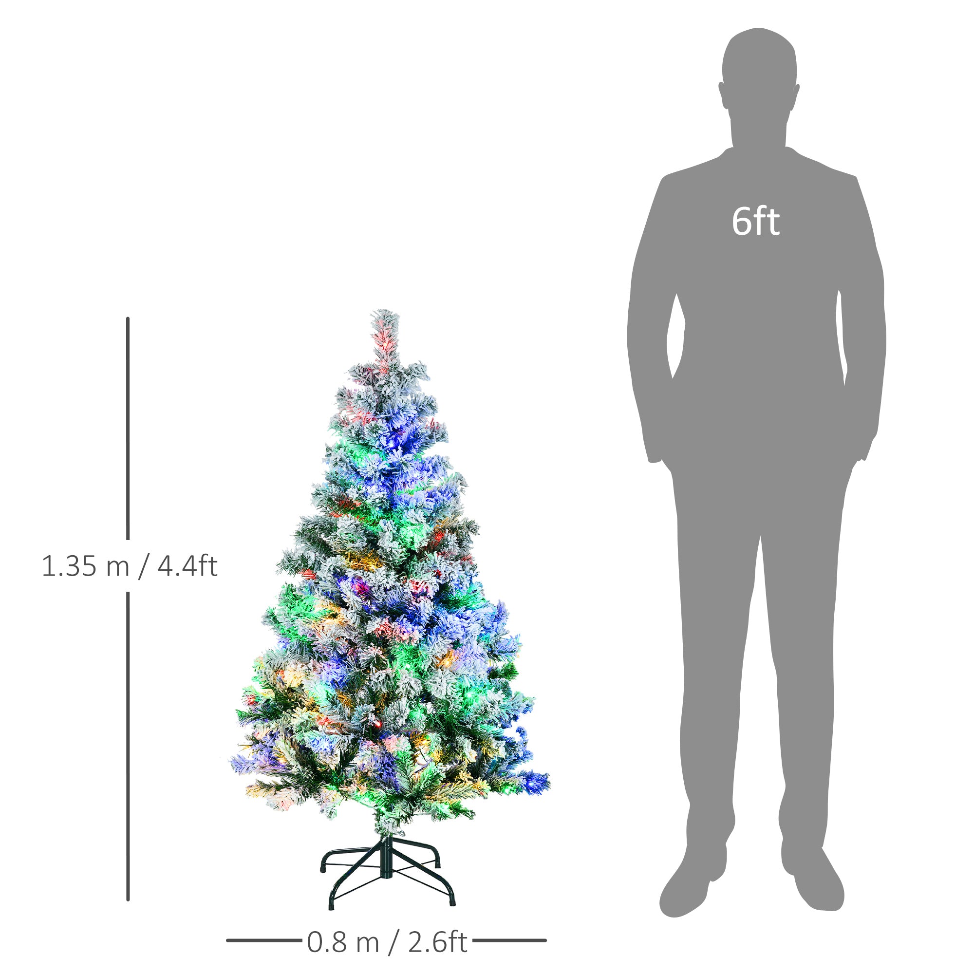 4.5' Artificial Snow Christmas Trees with Frosted Branches, Warm White or Colourful LED Lights, Steel Base