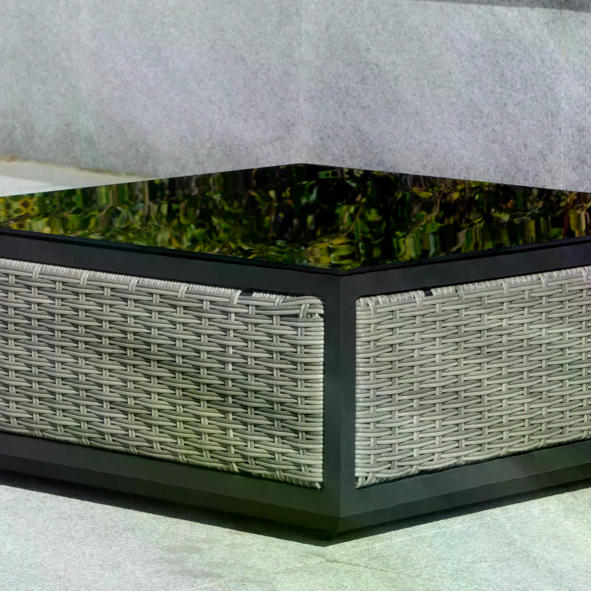 5-Seater Garden PE Rattan Sofa Sofa Set w/ Coffee Table and Padded Cushion, Grey