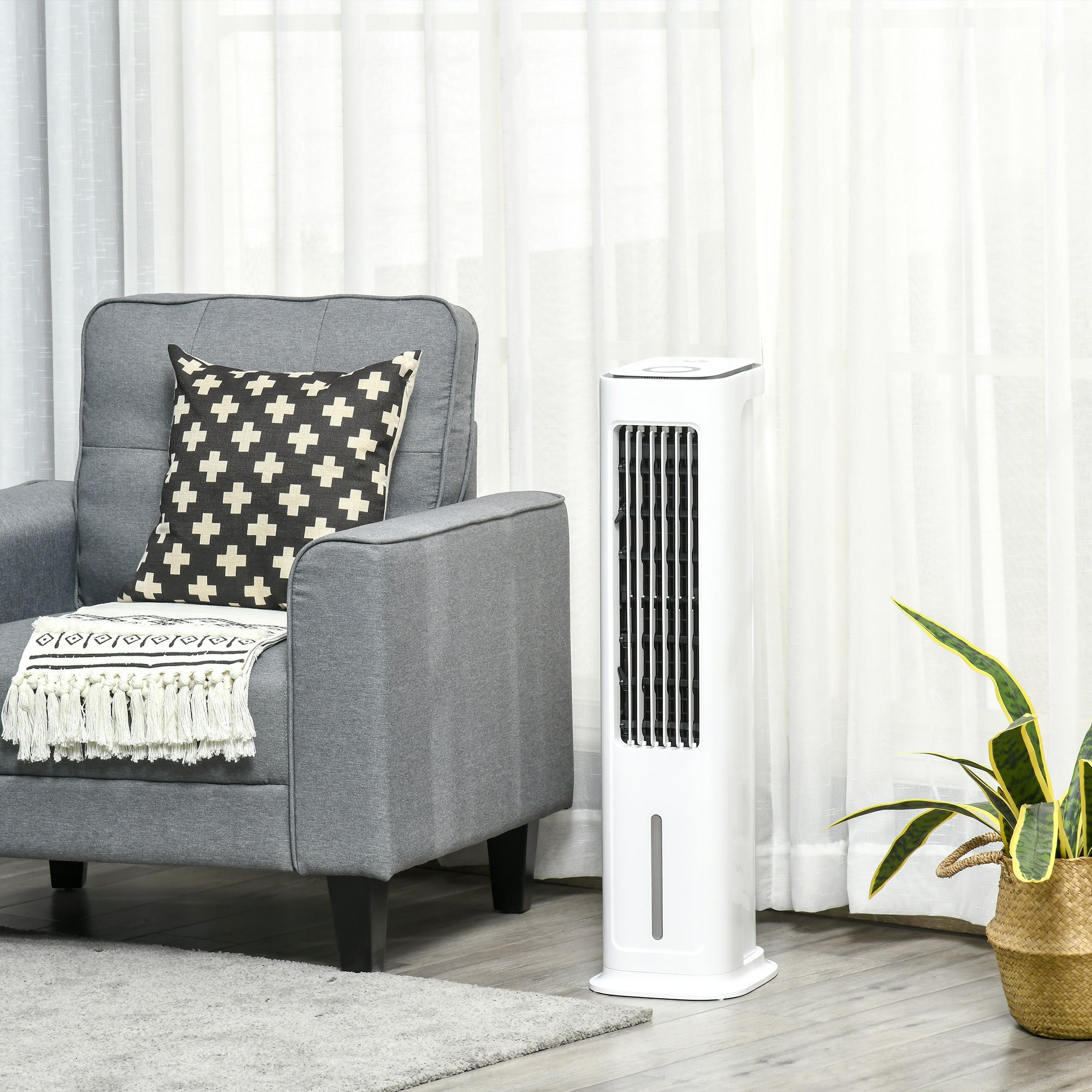 Evaporative Air Cooler, Oscillating Ice Cooling Fan with 3 Modes, 3 Speeds, Remote Control, Timer, and Oscillation, White