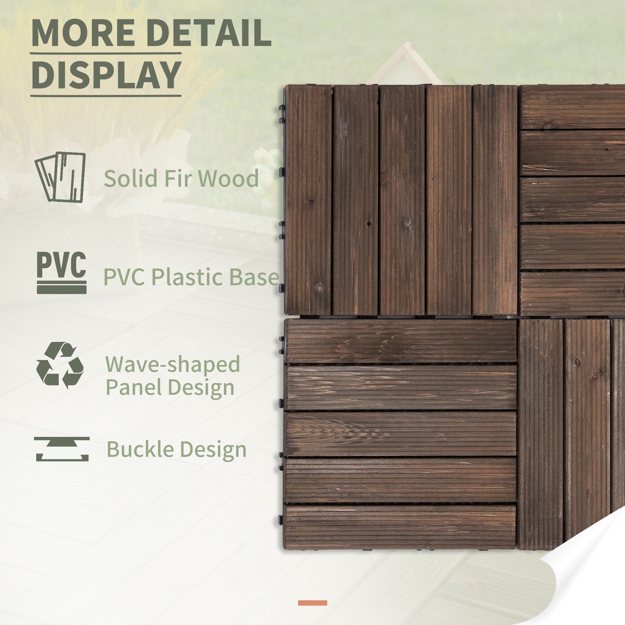 27-Piece Solid Wood Interlocking Decking Tiles Set 30x30cm - Black