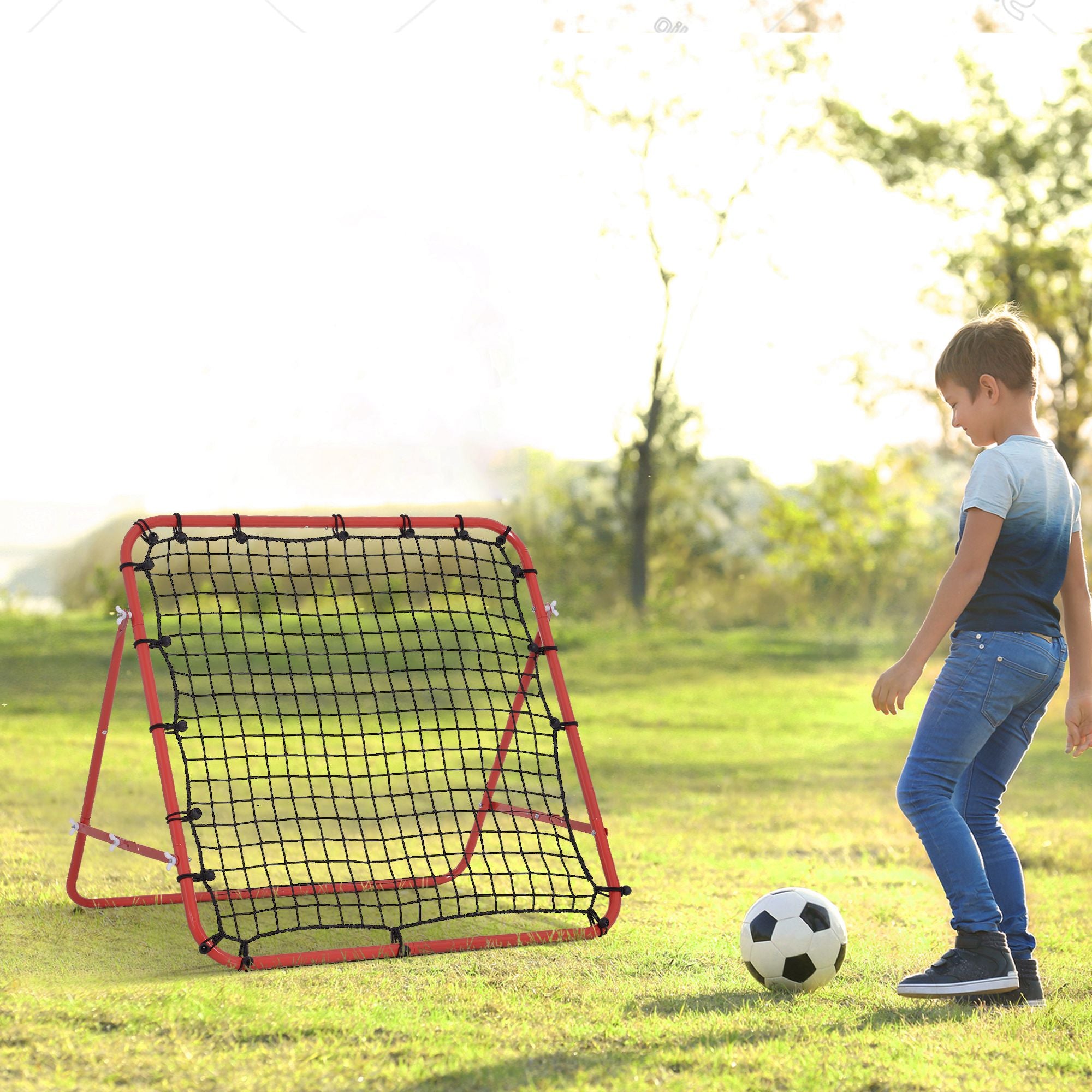 Rebounder Net W/PE Mesh Metal Tube, 96W x 80D x 96Hcm- Red and Black