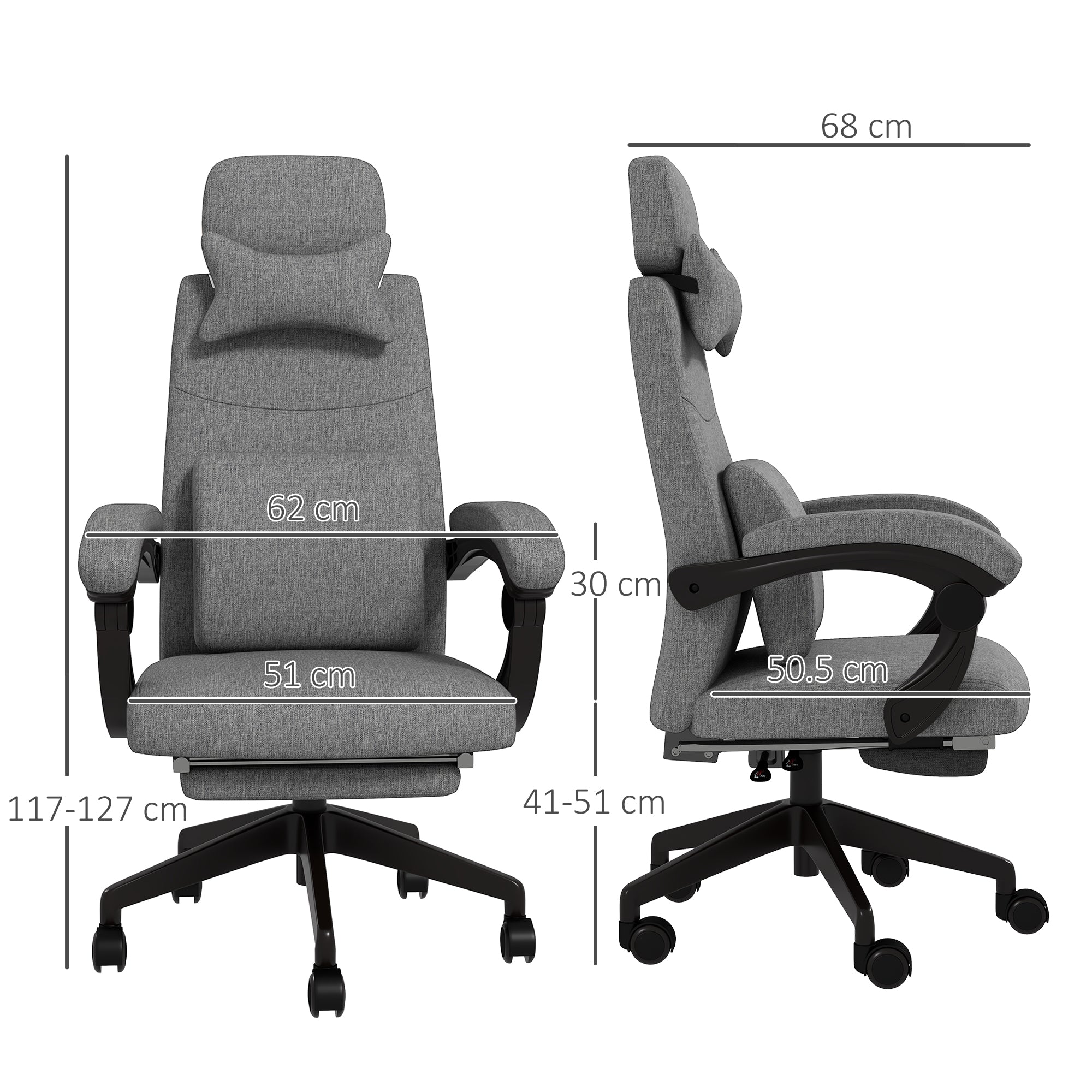 High Back Office Chair Reclining Computer Chair with Footrest Lumbar Support Adjustable Height Swivel Wheels Dark Grey