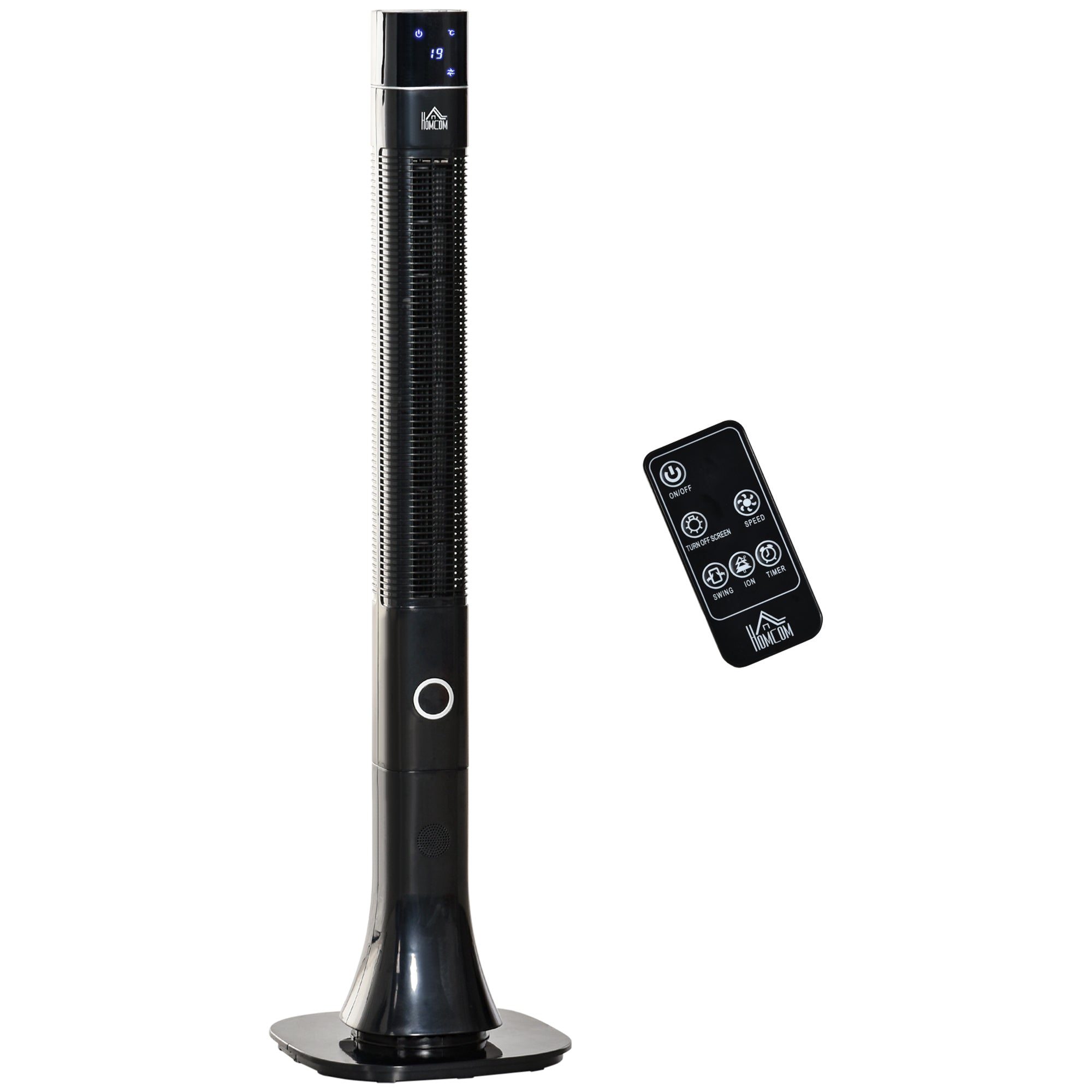 47" Anion Tower Fan Cooling for Bedroom with 3 Speed, 12h Timer, Oscillating, LED Display, Remote Controller, Black