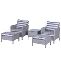 5 Piece PE Rattan Garden Furniture Set with Cushions and Glass Table - Grey