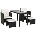 4 Seater Rattan Garden Furniture Set with Cushioned Chairs - Black