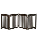 4-Panel Freestanding Folding Wooden Pet Gate 204cm x 61cm with Support Feet - Brown