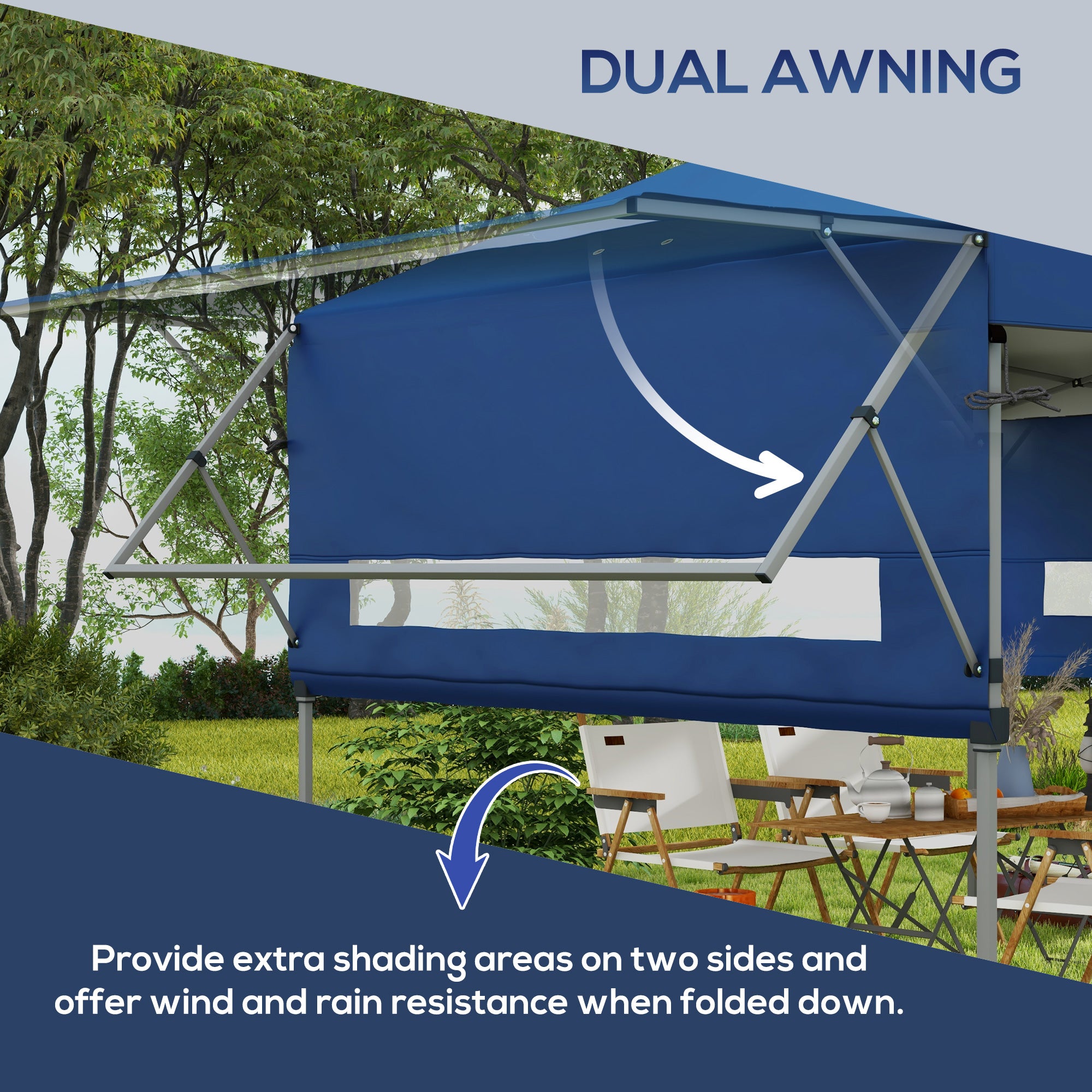 Large Pop Up Gazebo with Dual Awnings - Blue