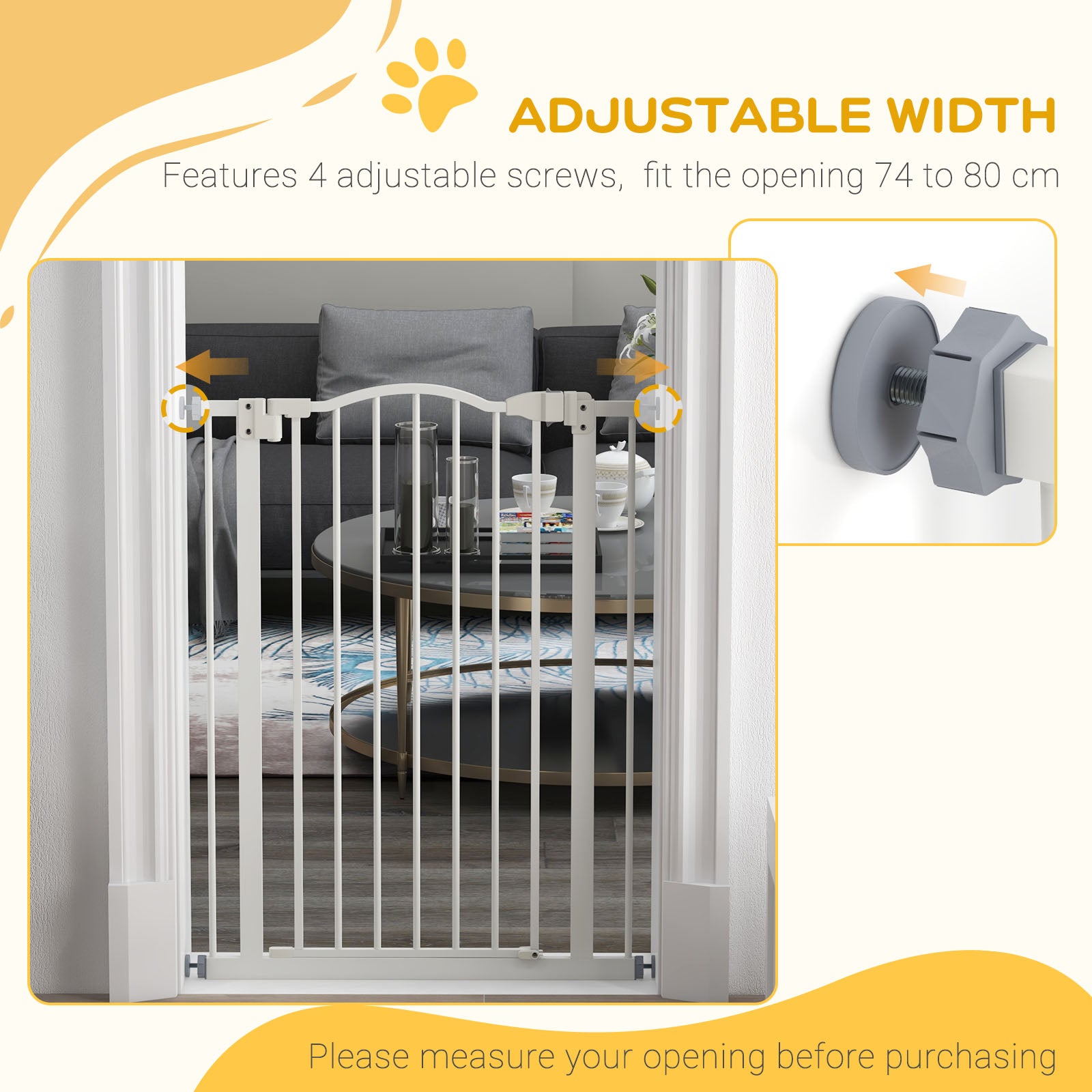 Metal Pet Safety Gate Dog Gate Folding Fence, White