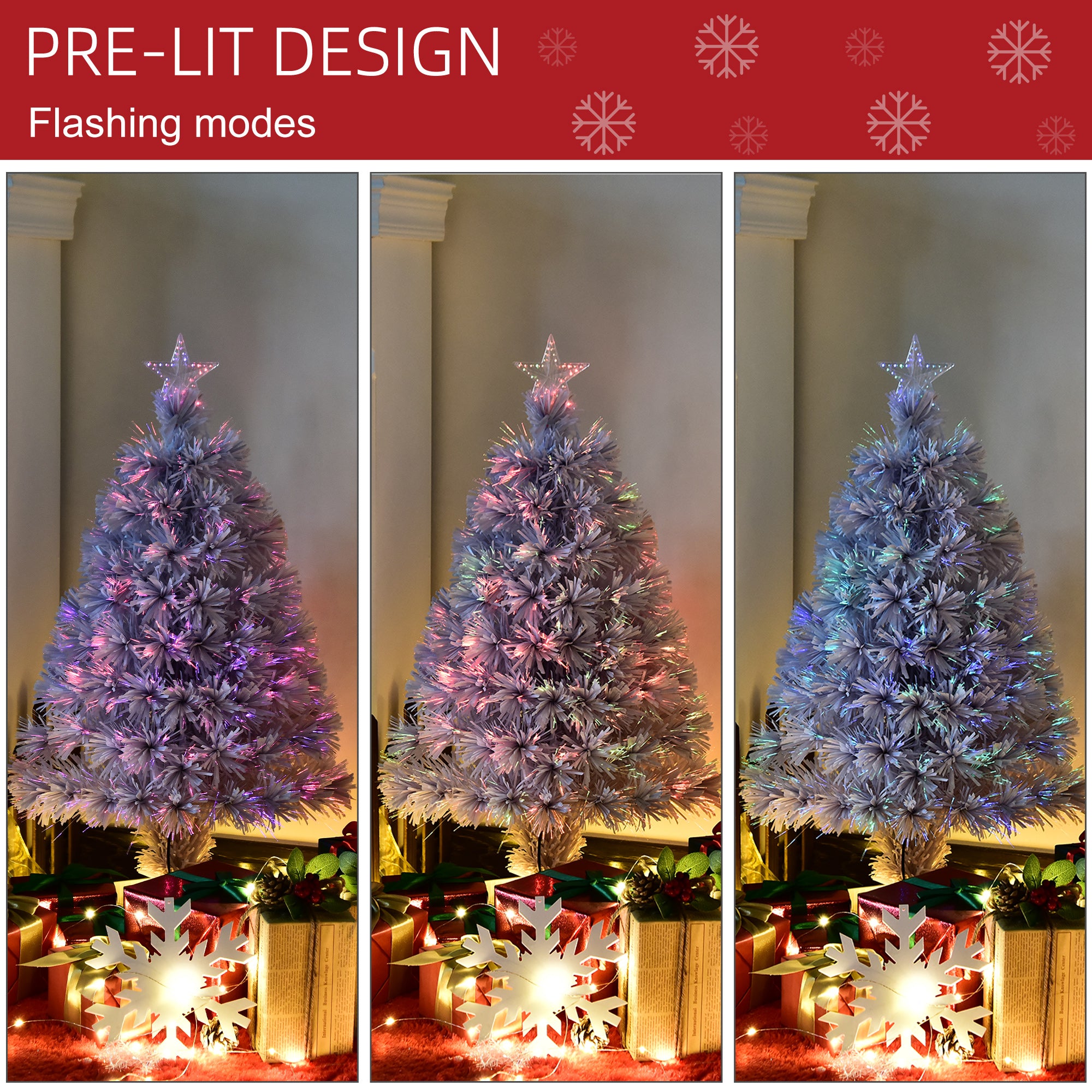 2.5FT Prelit Artificial Tabletop Christmas Tree with Fibre Optics Holiday Home Xmas Decoration for Table and Desk, White