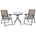 3 Piece Outdoor Bistro Set with Folding Chairs and Tempered Glass Table - Brown