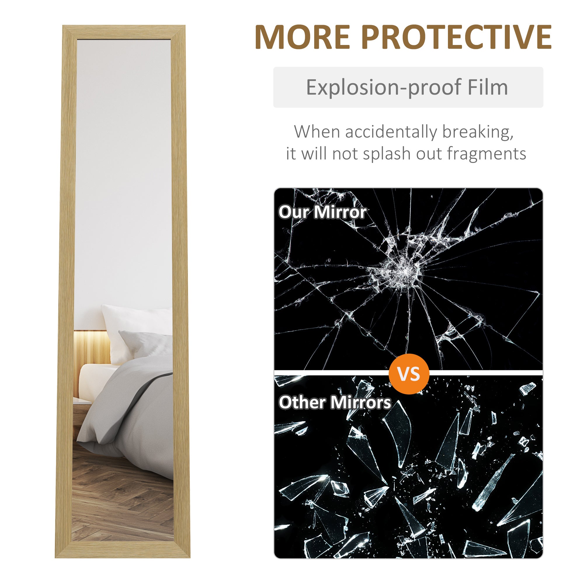 Rustic Full Length Hanging & Freestanding Floor Mirror 155 cm - Natural